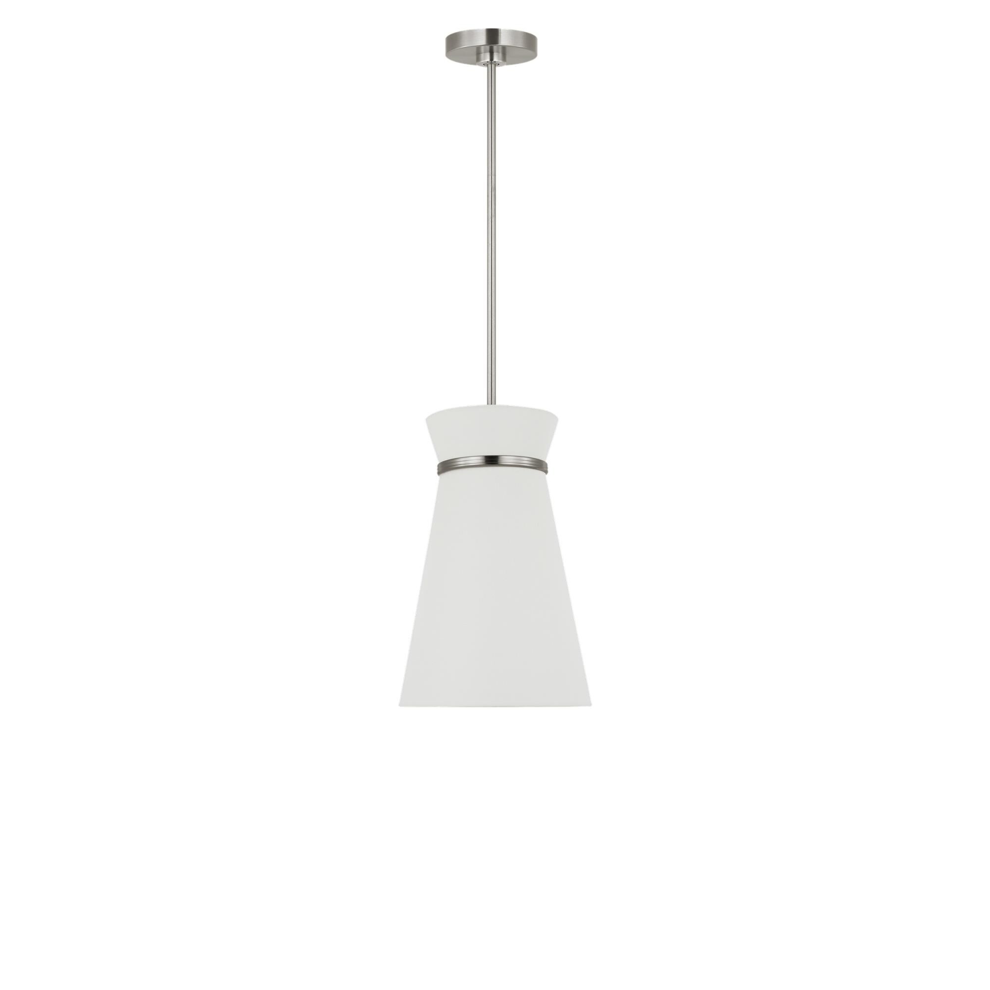 Shown in Brushed Nickel finish and White Linen shade