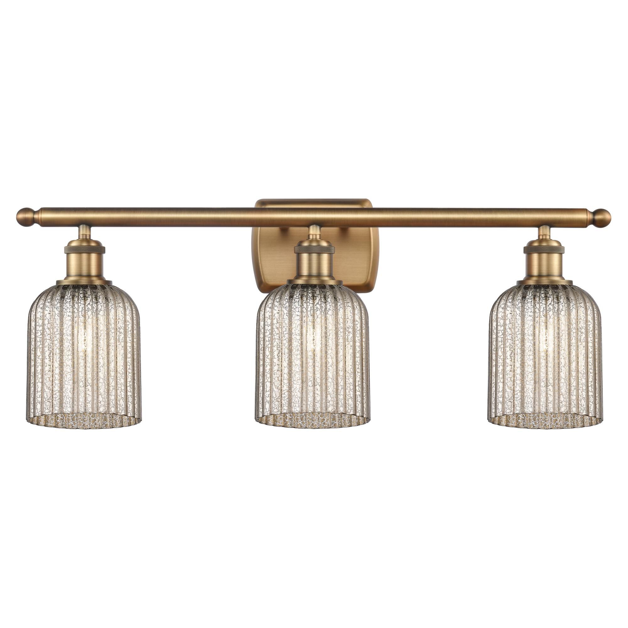 Shown in Brushed Brass finish and Mercury shade