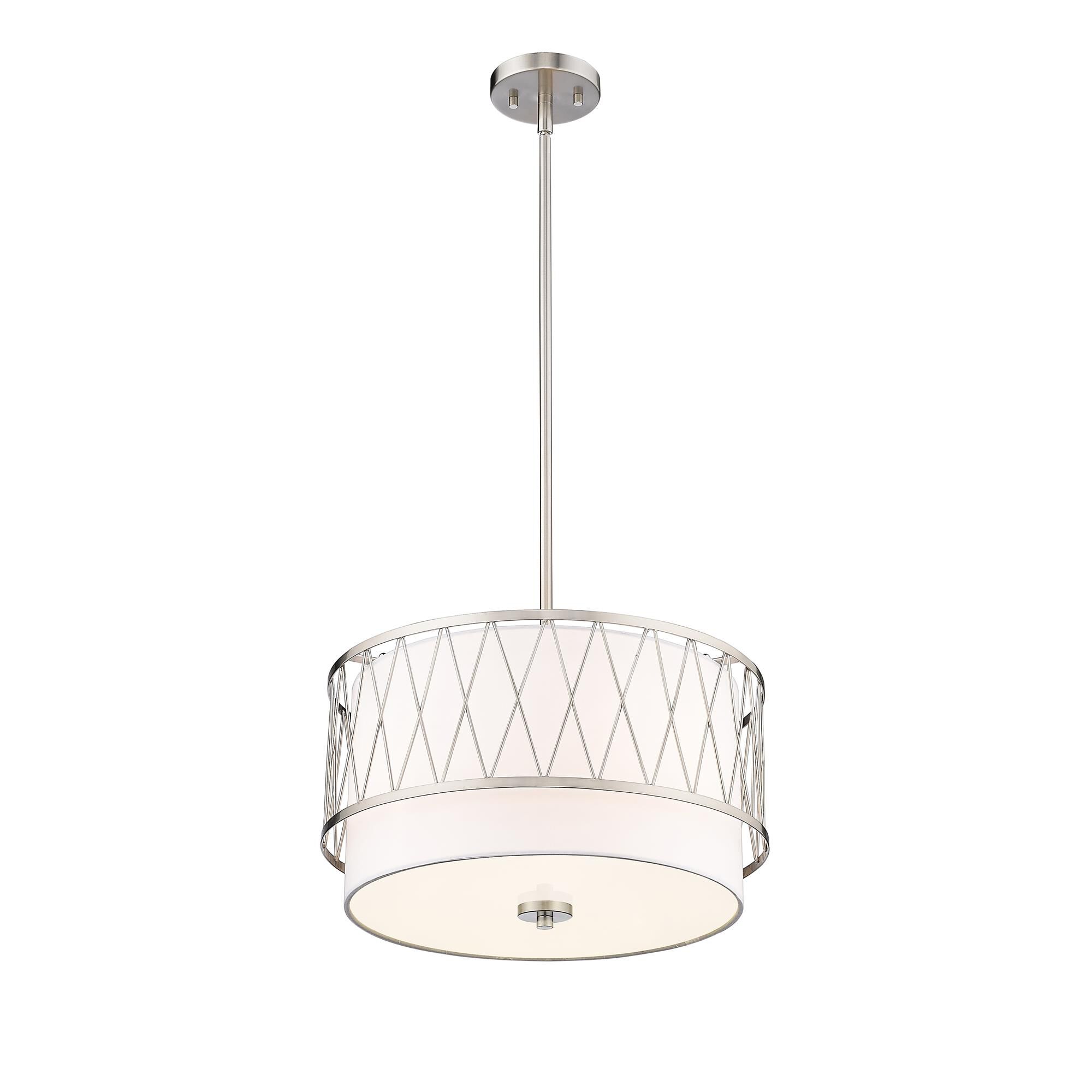 Shown in Brushed Nickel finish and White glass and White shade