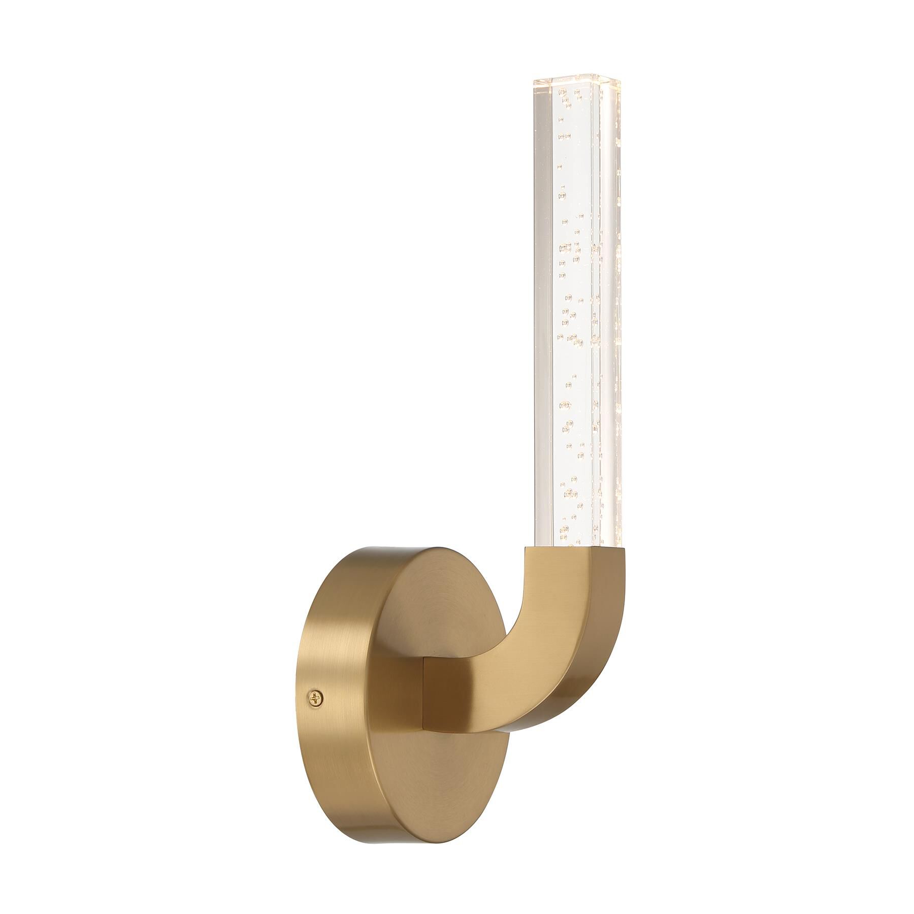 Shown in Warm Brass finish and Clear Seeded Acrylic glass