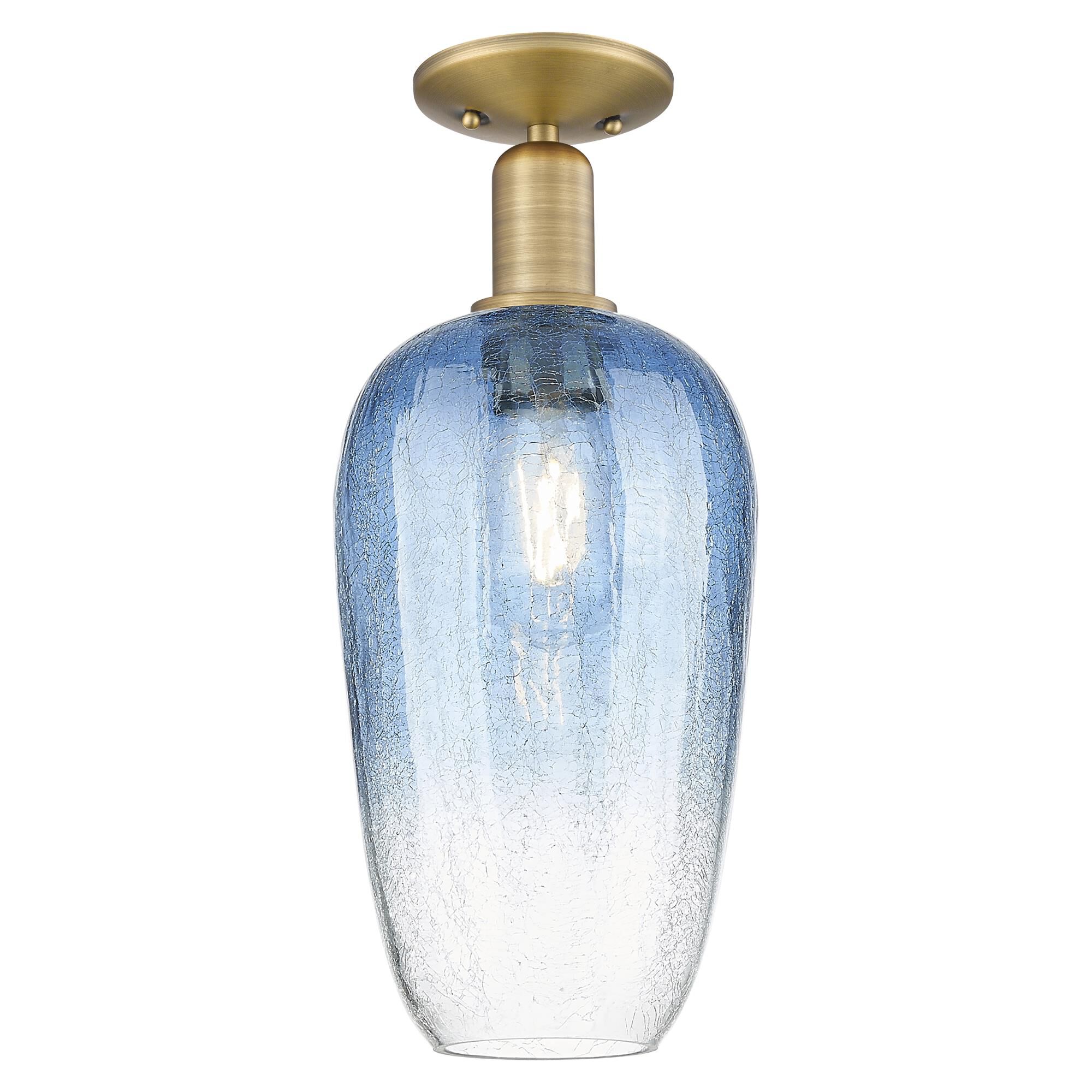 Shown in Brushed Brass finish and Sapphire Blue glass