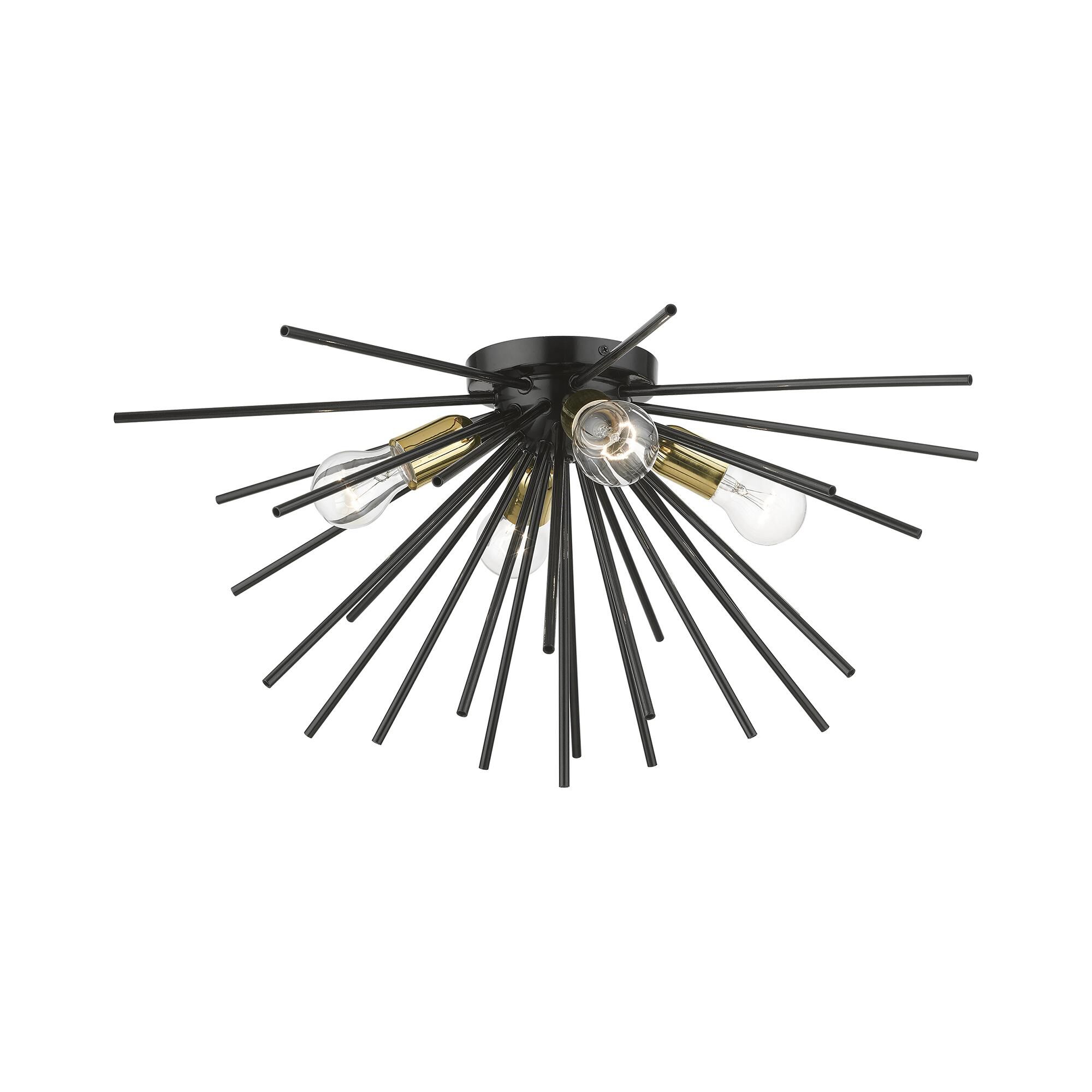 Shown in Shiny Black with Polished Brass Accents finish and Iron Pipe Rods shade
