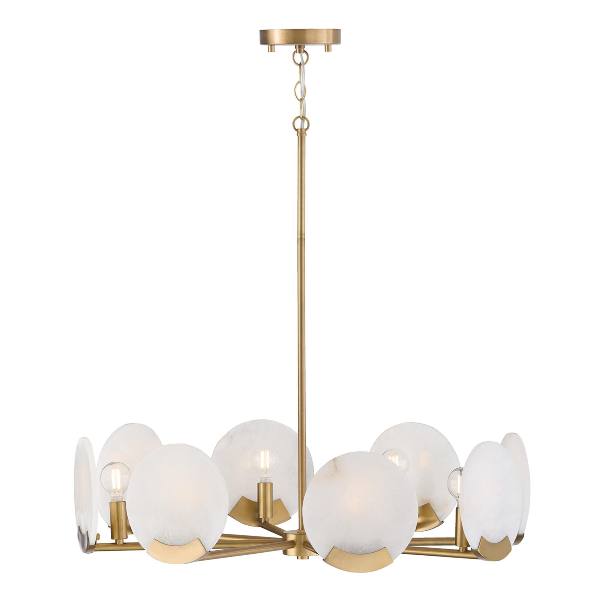 Shown in Aged Brass finish and Natural Alabaster Stone glass