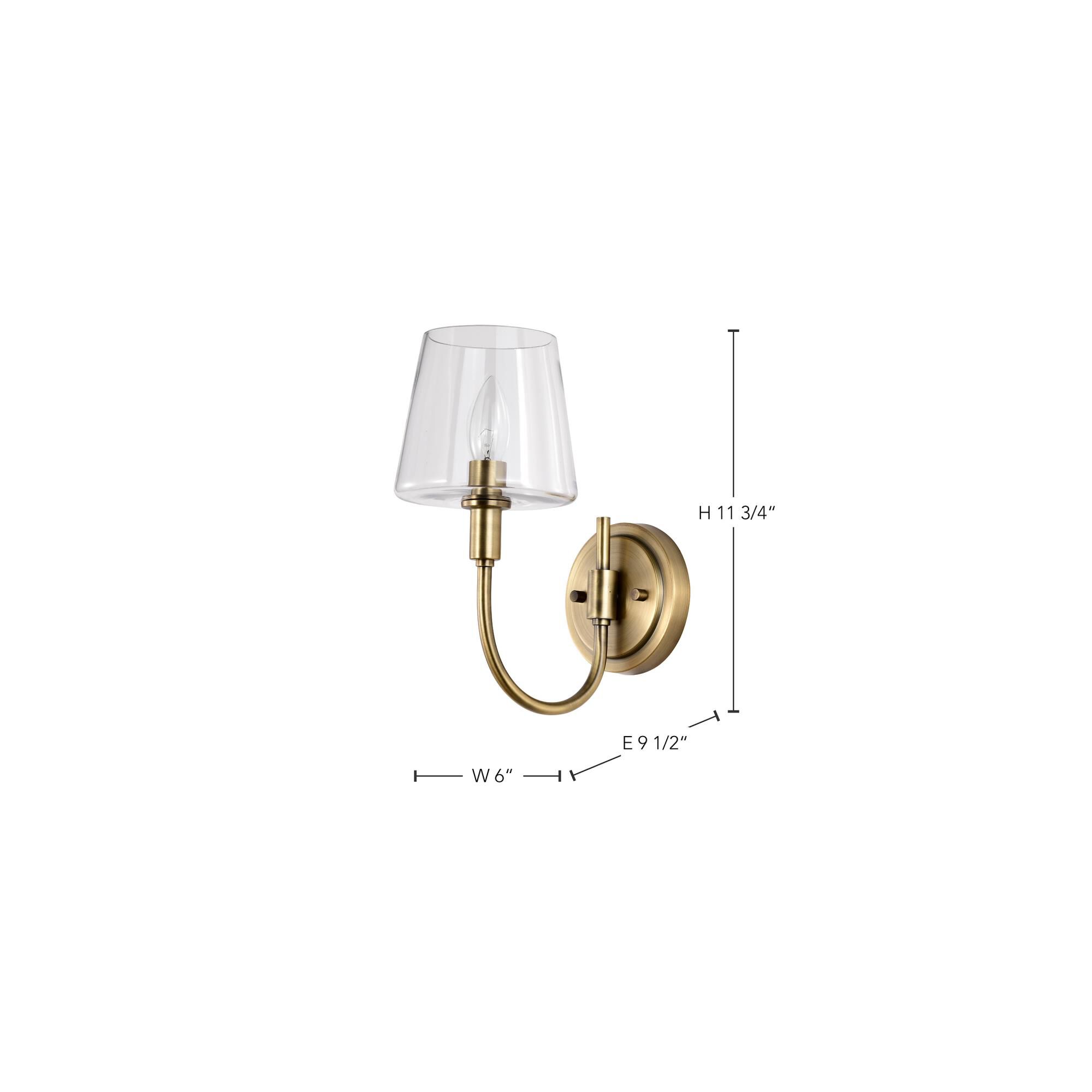 Shown in Vintage Brass finish and Clear glass and Glass shade