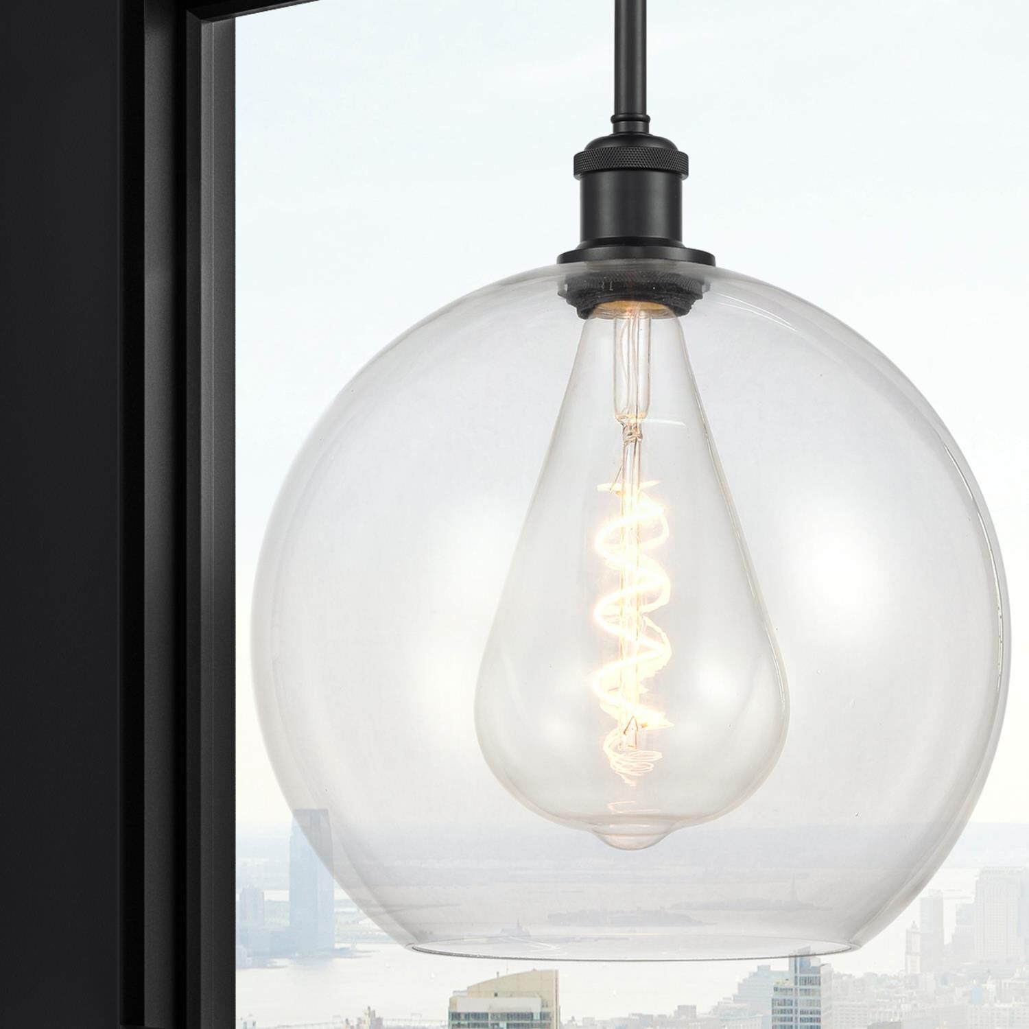 Shown in Matte Black finish and Clear Large Athens glass and No Shade shade