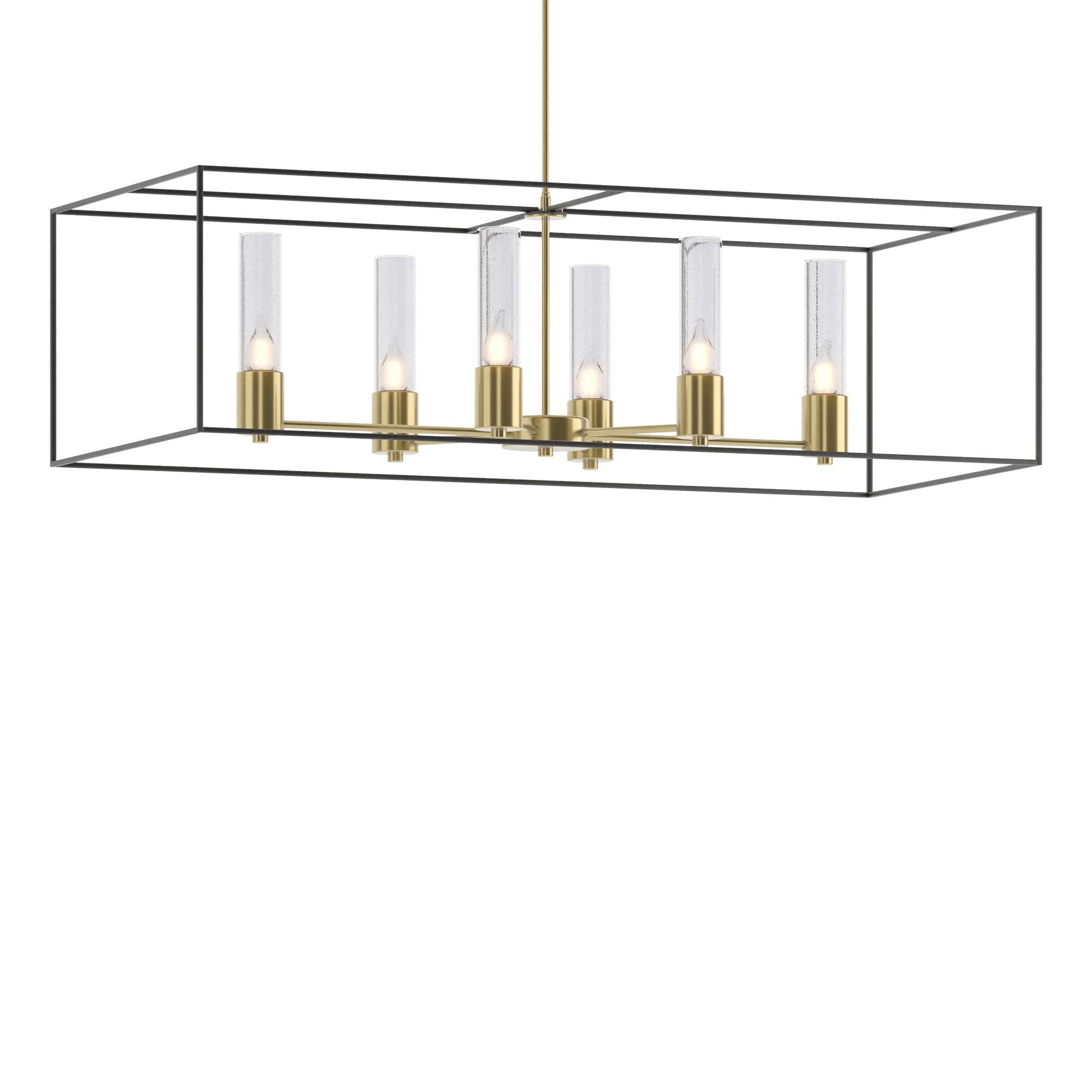 Shown in Modern Brass finish and Clear glass and Black accent