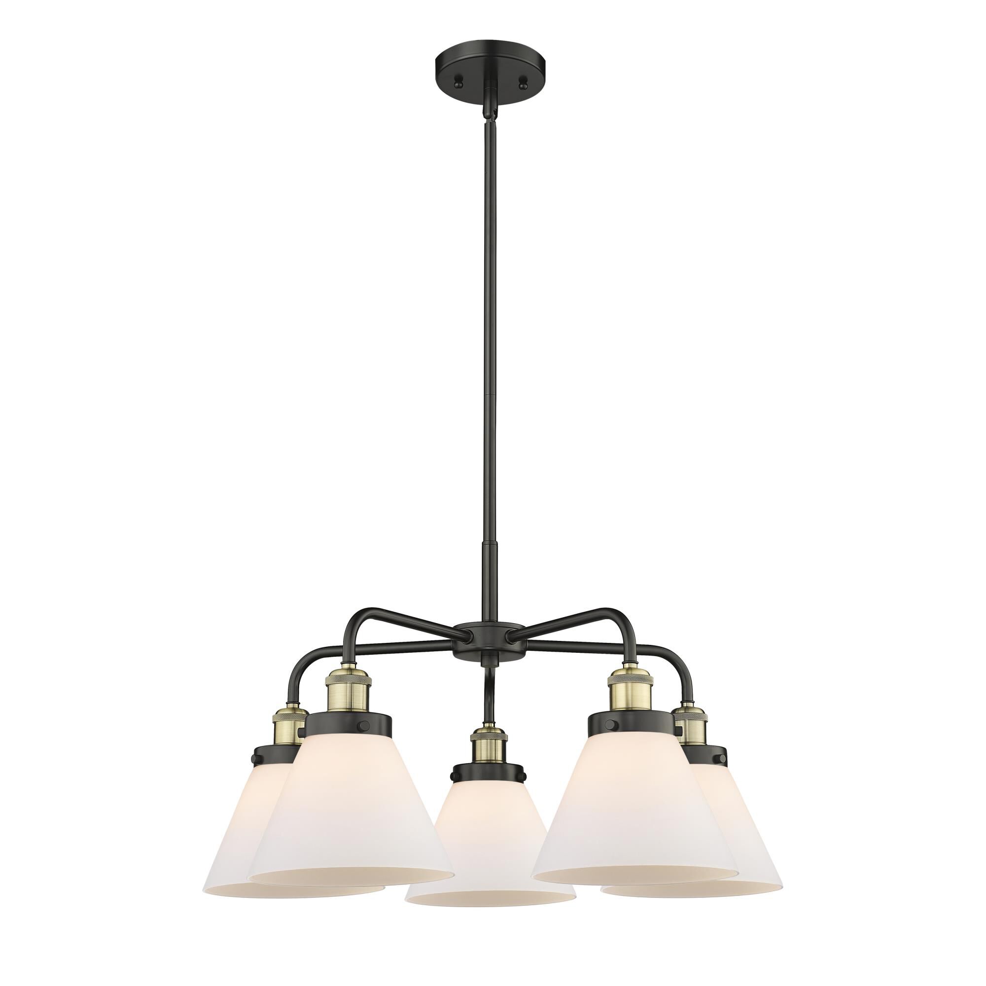 Shown in Black Antique Brass finish and Matte White glass