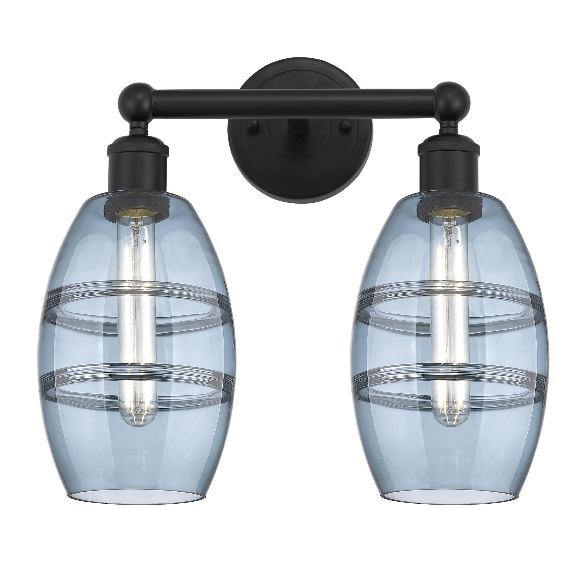 Shown in Matte Black finish and Princess Blue glass