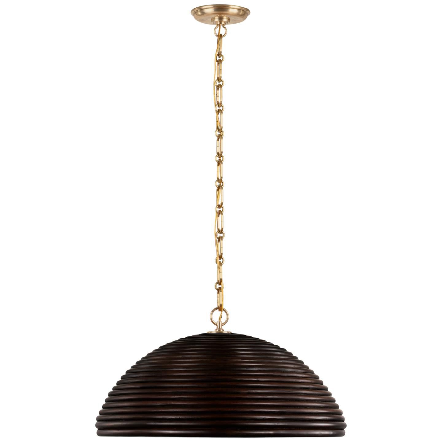 Shown in Hand-Rubbed Antique Brass finish and Espresso Rattan shade