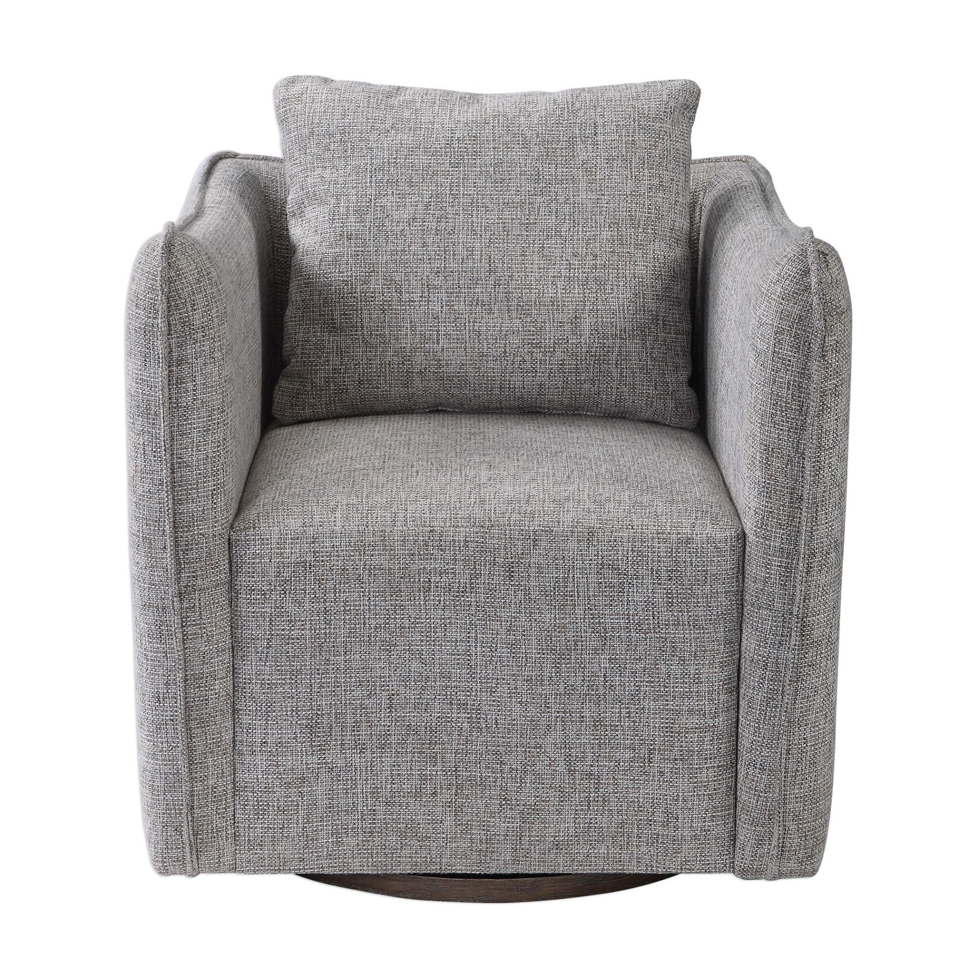 Shown in Casual Shelter Arm Accent Chair Tailored In A Woven Linen Blend Fabric In Natural Stone Hues, Featur finish