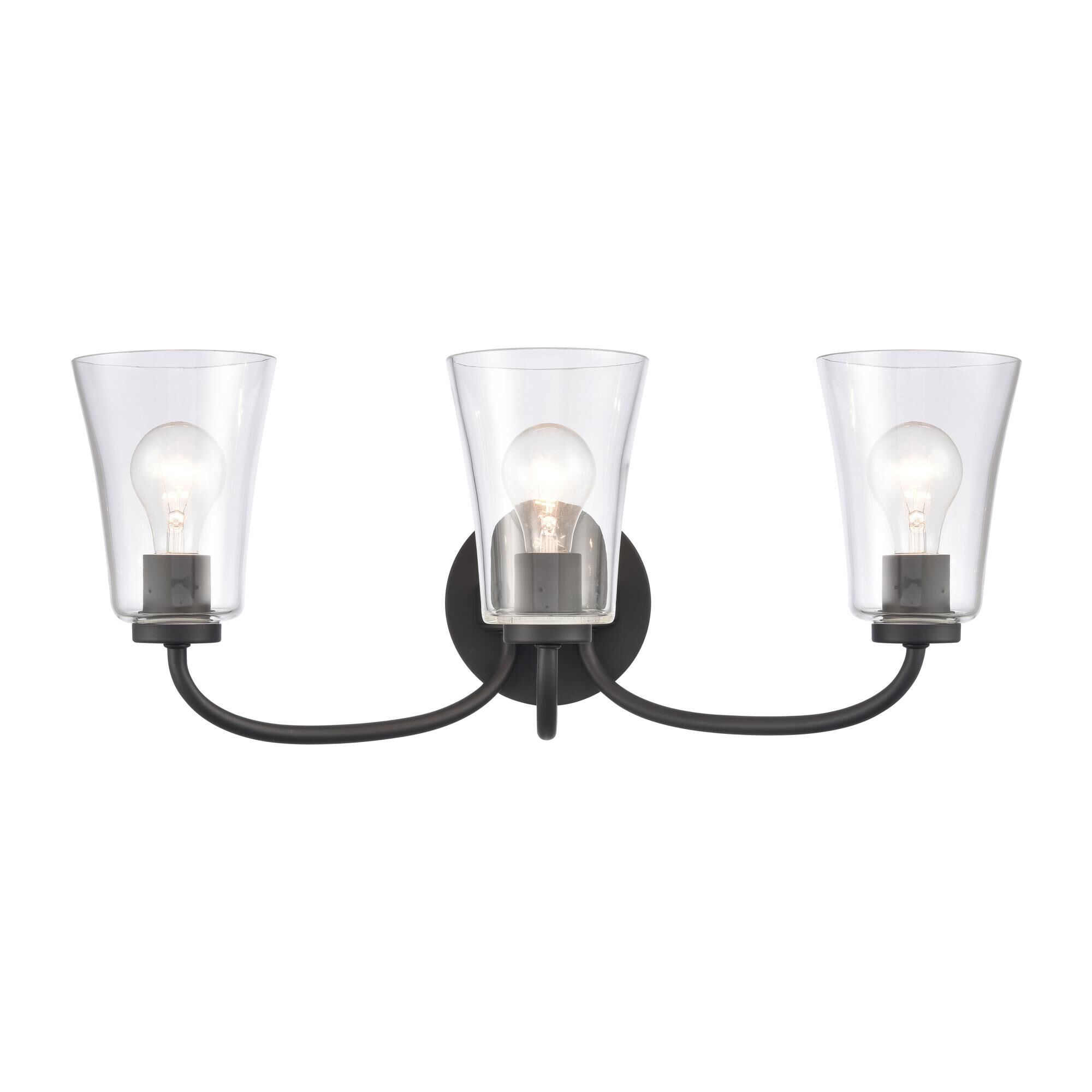 Shown in Matte Black finish and Clear  Bell Shade glass and Clear Glass Bell shade