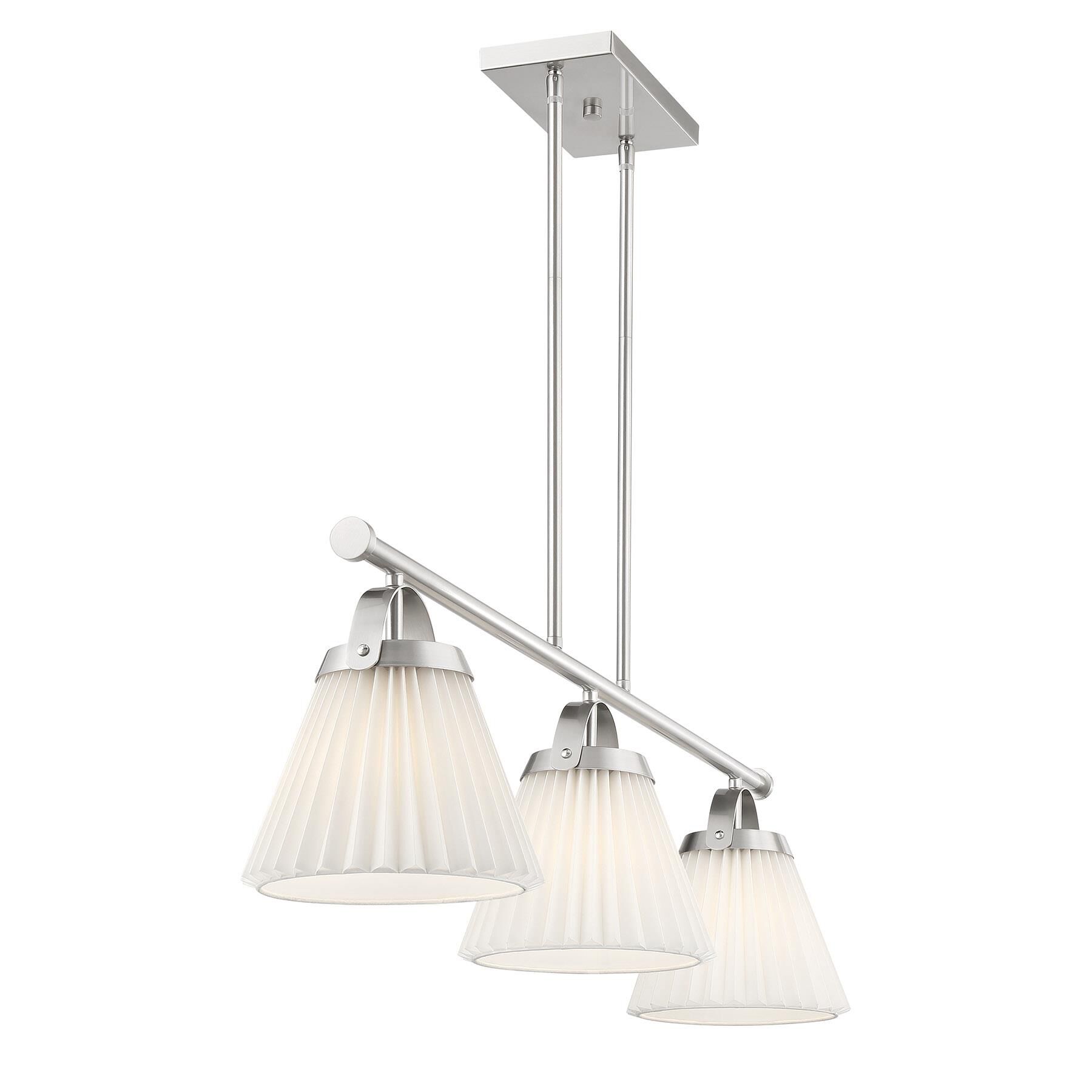 Shown in Brushed Nickel finish and White Knife Pleated Fabric shade