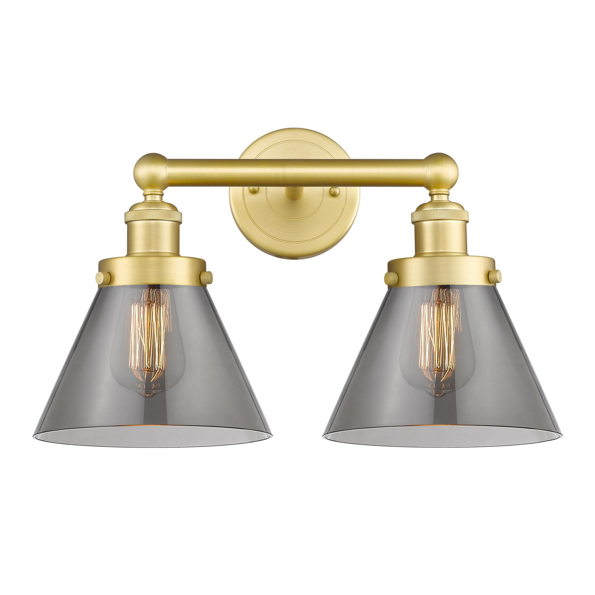Shown in Satin Gold finish and Plated Smoke glass