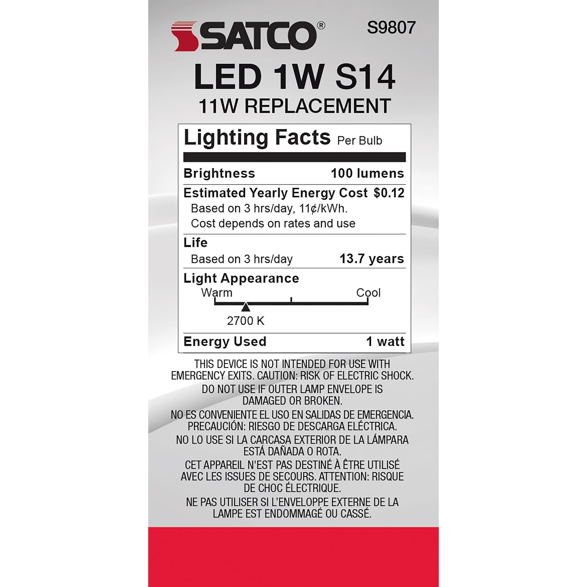 1 Watt 2700K S14 LED Light Bulb,