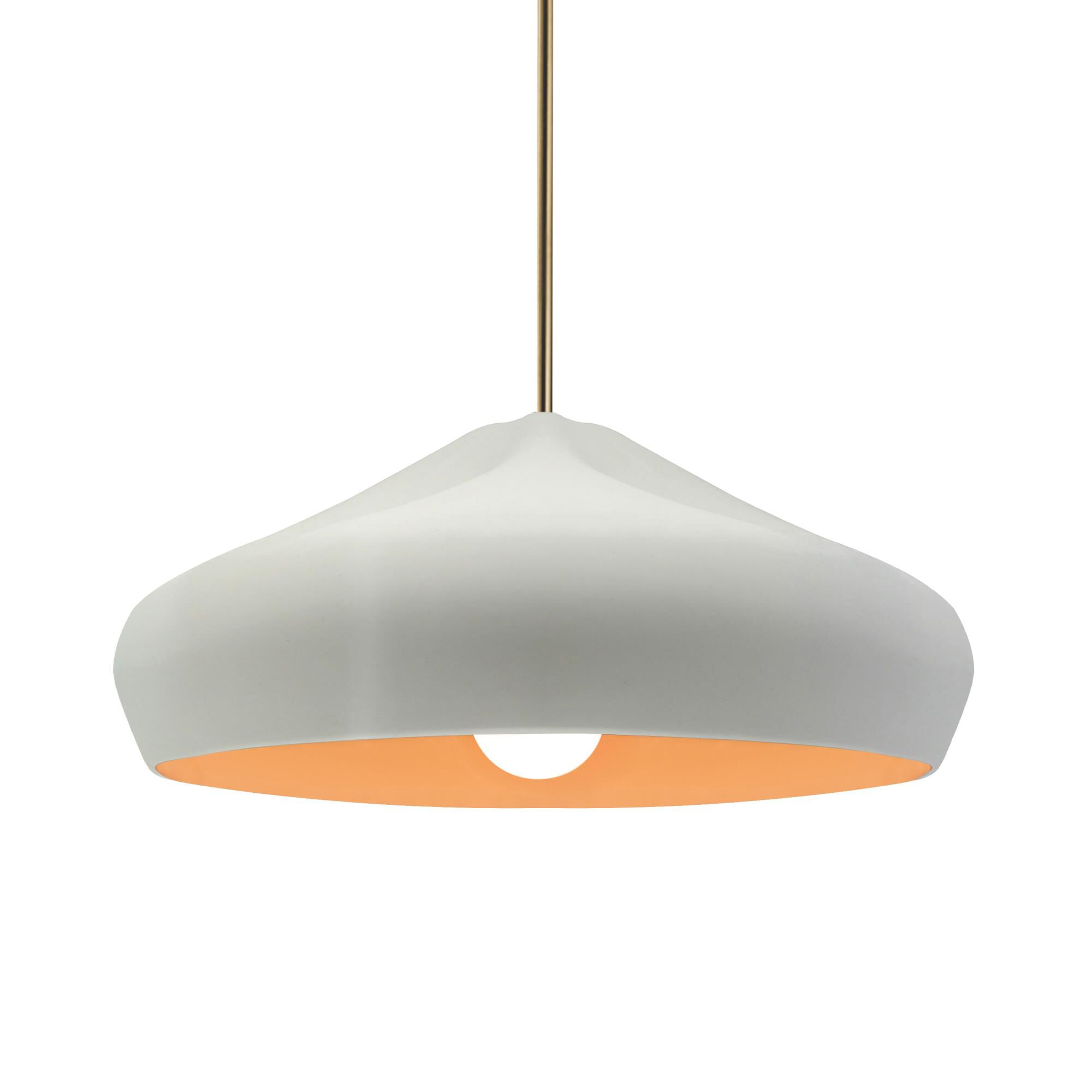 Shown in Antique Brass finish and Matte White with Champagne Gold Internal shade