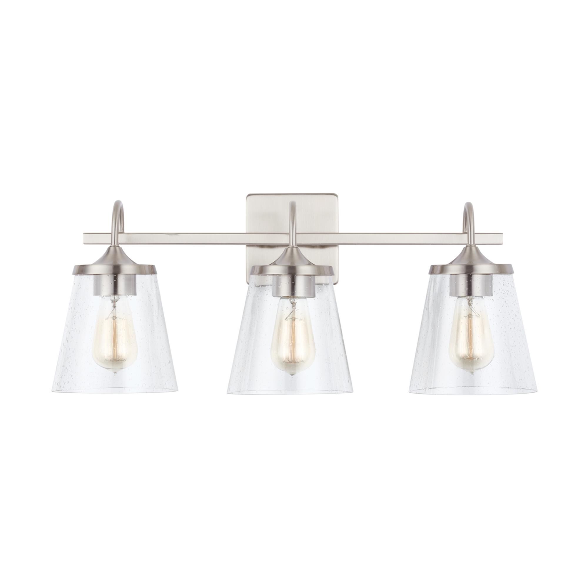 Shown in Brushed Nickel finish and Clear Seeded glass