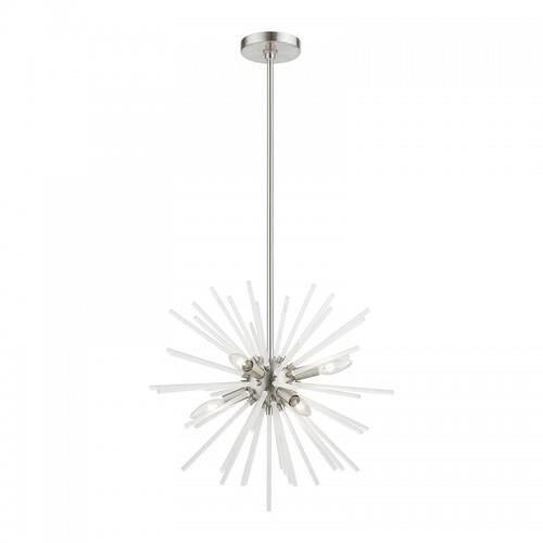 Shown in Brushed Nickel finish and Acid Etched Rods shade