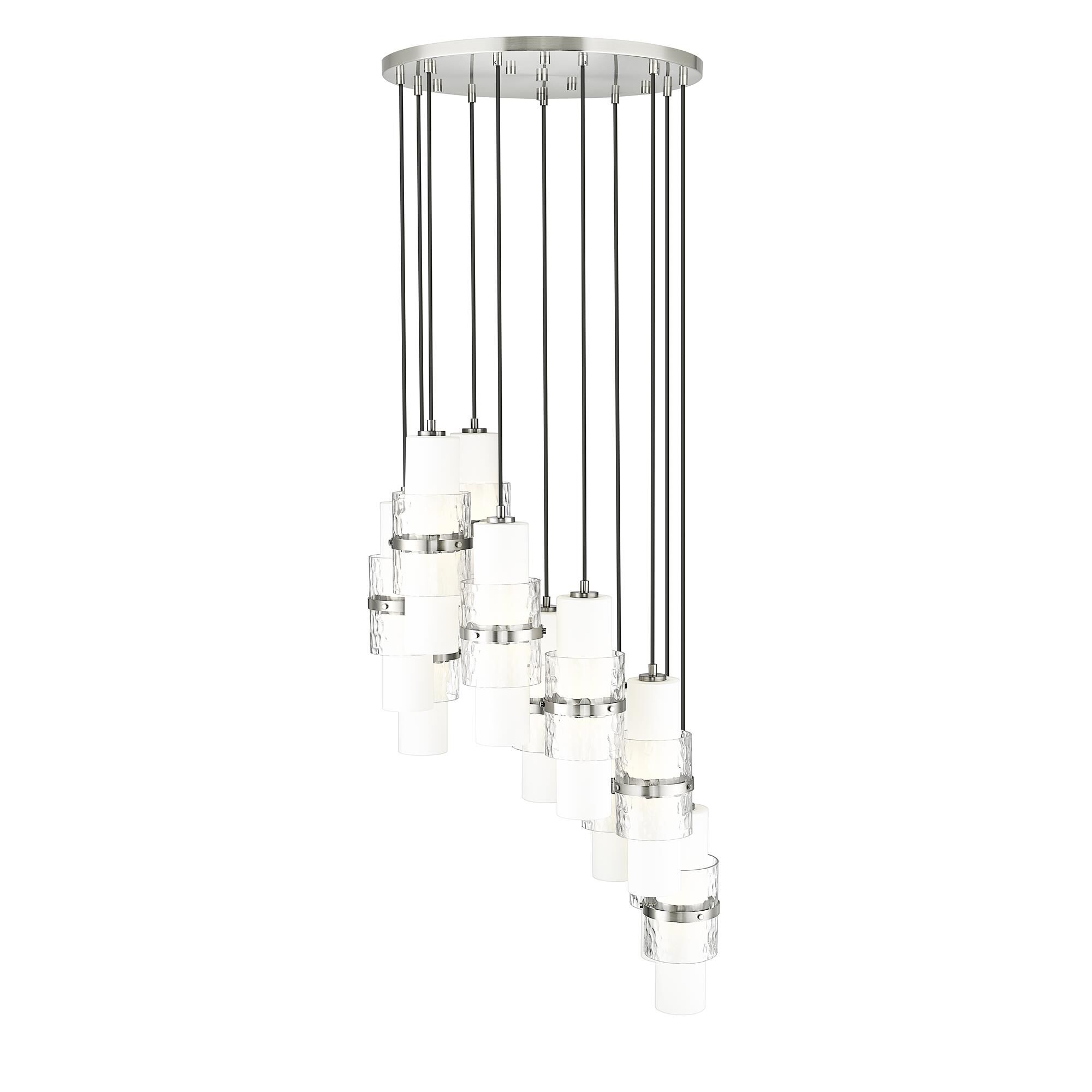 Shown in Brushed Nickel finish and Clear + Etched Opal glass and Clear + Etched Opal shade