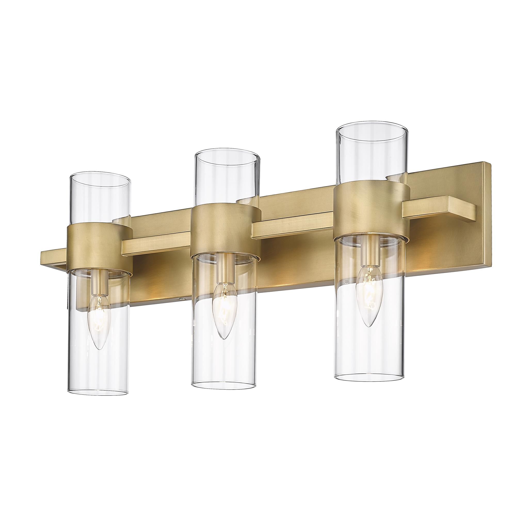 Shown in Rubbed Brass finish and Clear glass