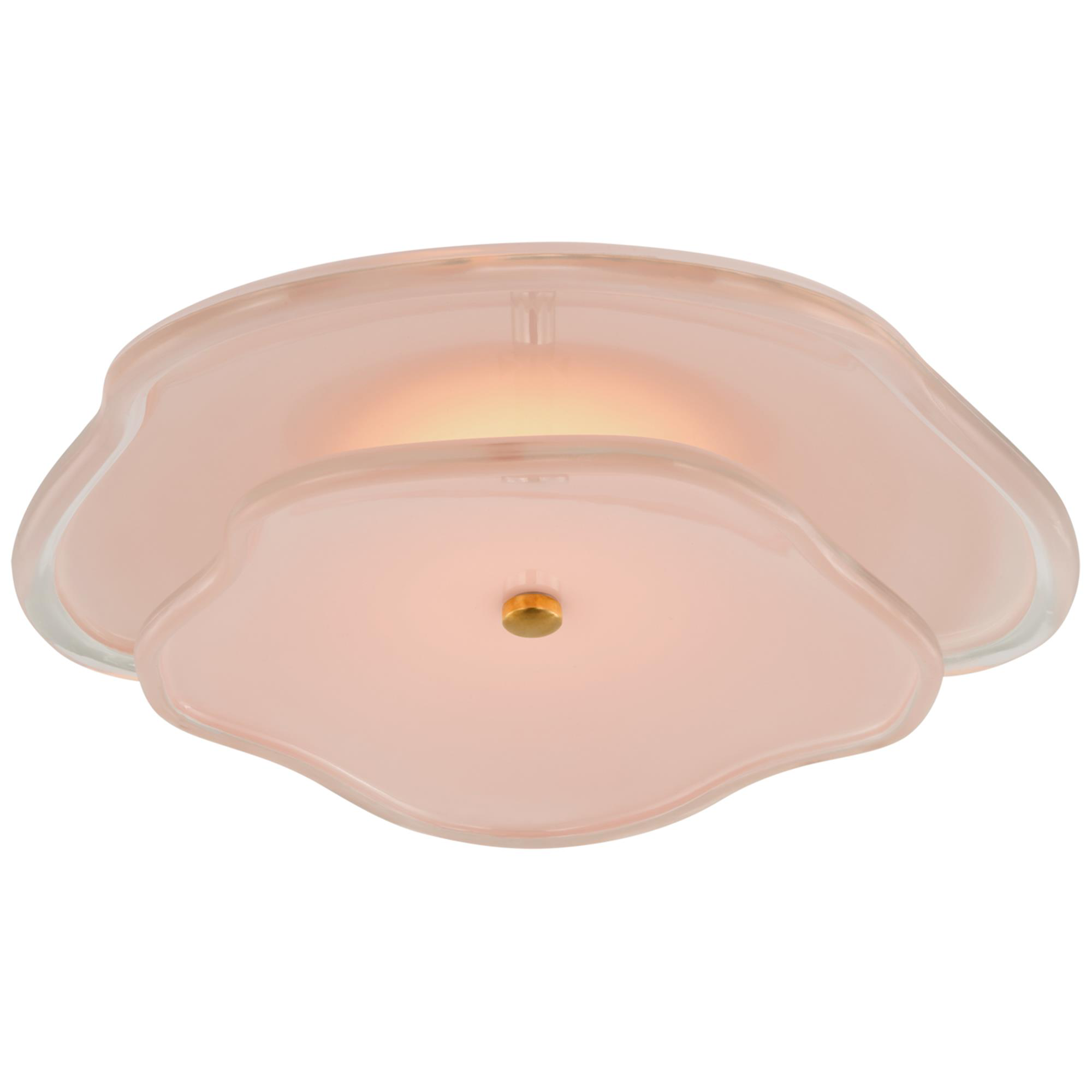 Shown in Soft Brass finish and Blush Tinted Glass shade
