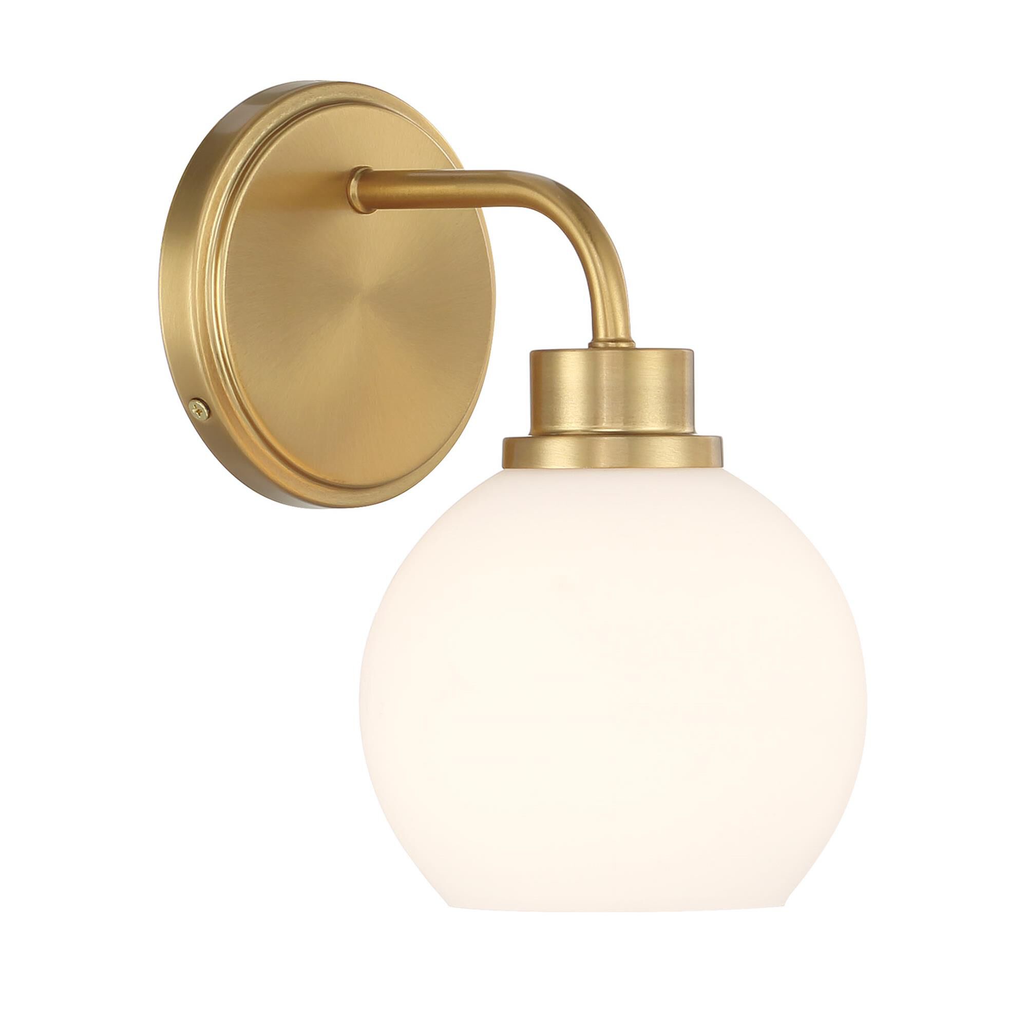 Shown in Natural Brass finish and White Opal glass and Glass shade