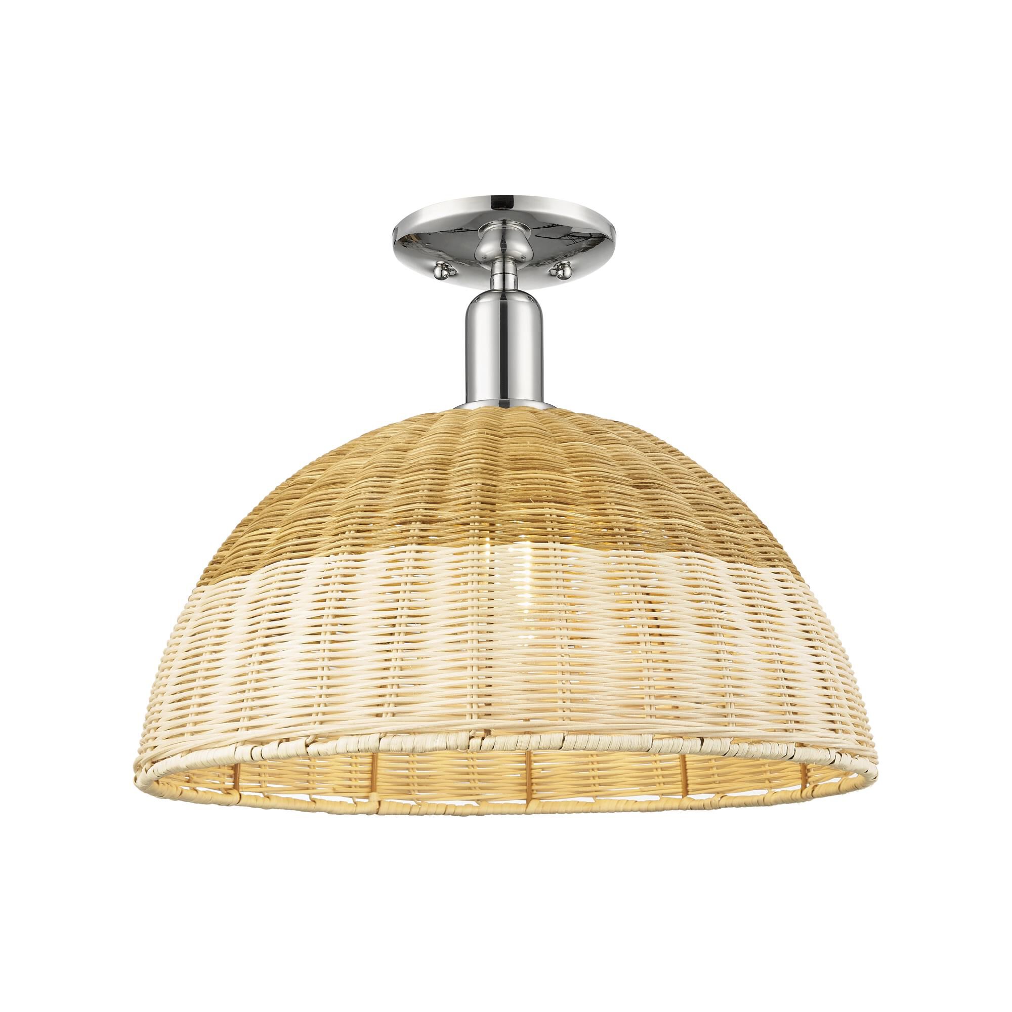 Shown in Polished Nickel finish and Natural Fiber shade