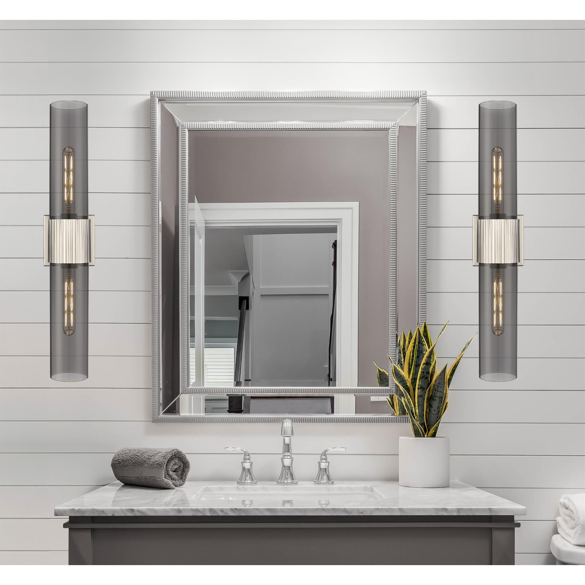 Shown in Polished Nickel finish and Plated Smoke glass