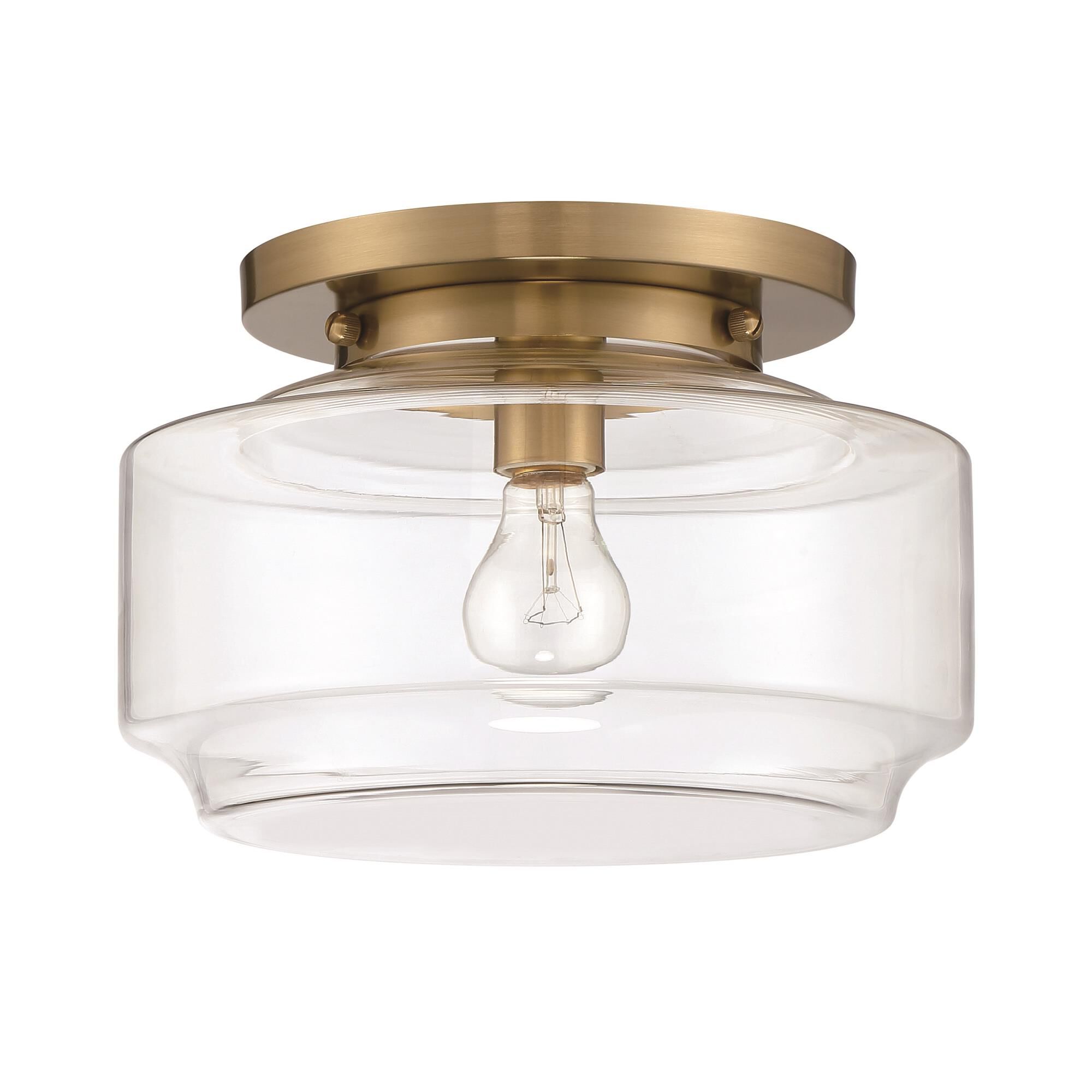 Shown in Satin Brass finish and Clear glass and Glass shade
