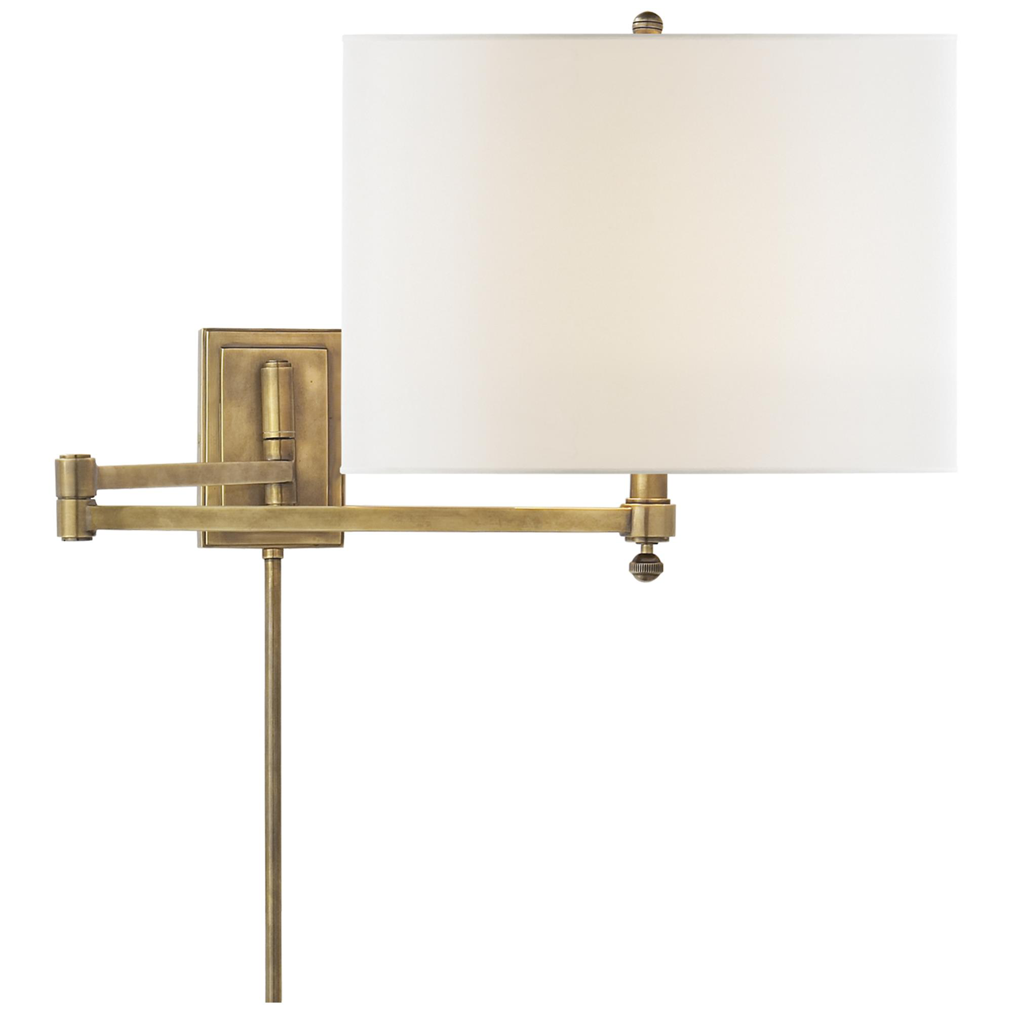 Shown in Hand-Rubbed Antique Brass finish and Linen shade