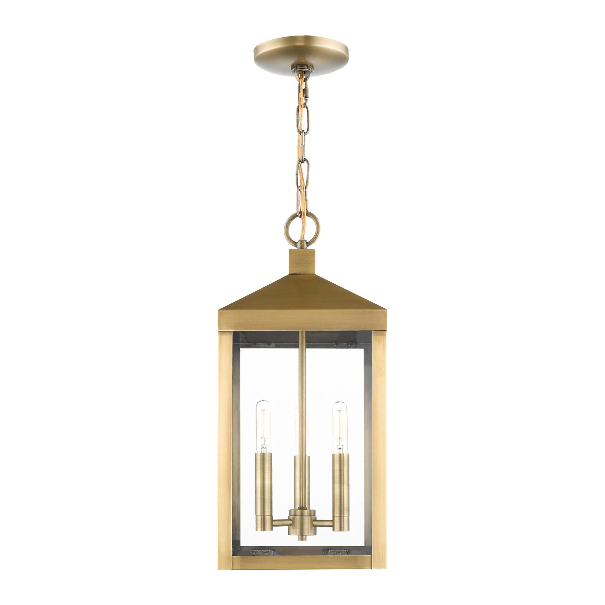 Shown in Antique Brass finish and Clear glass and Clear Glass shade
