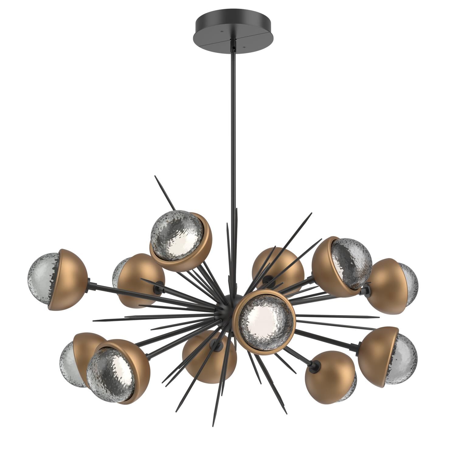 Shown in Matte Black finish and Smoke glass and Novel Brass accent