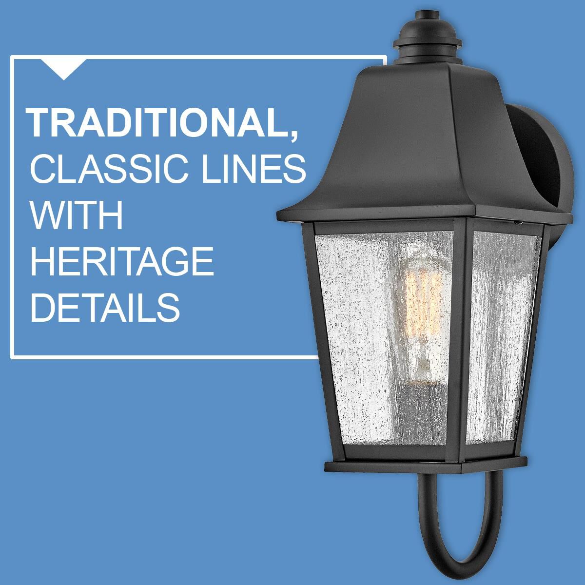 Shown in Black finish and Clear Seedy glass