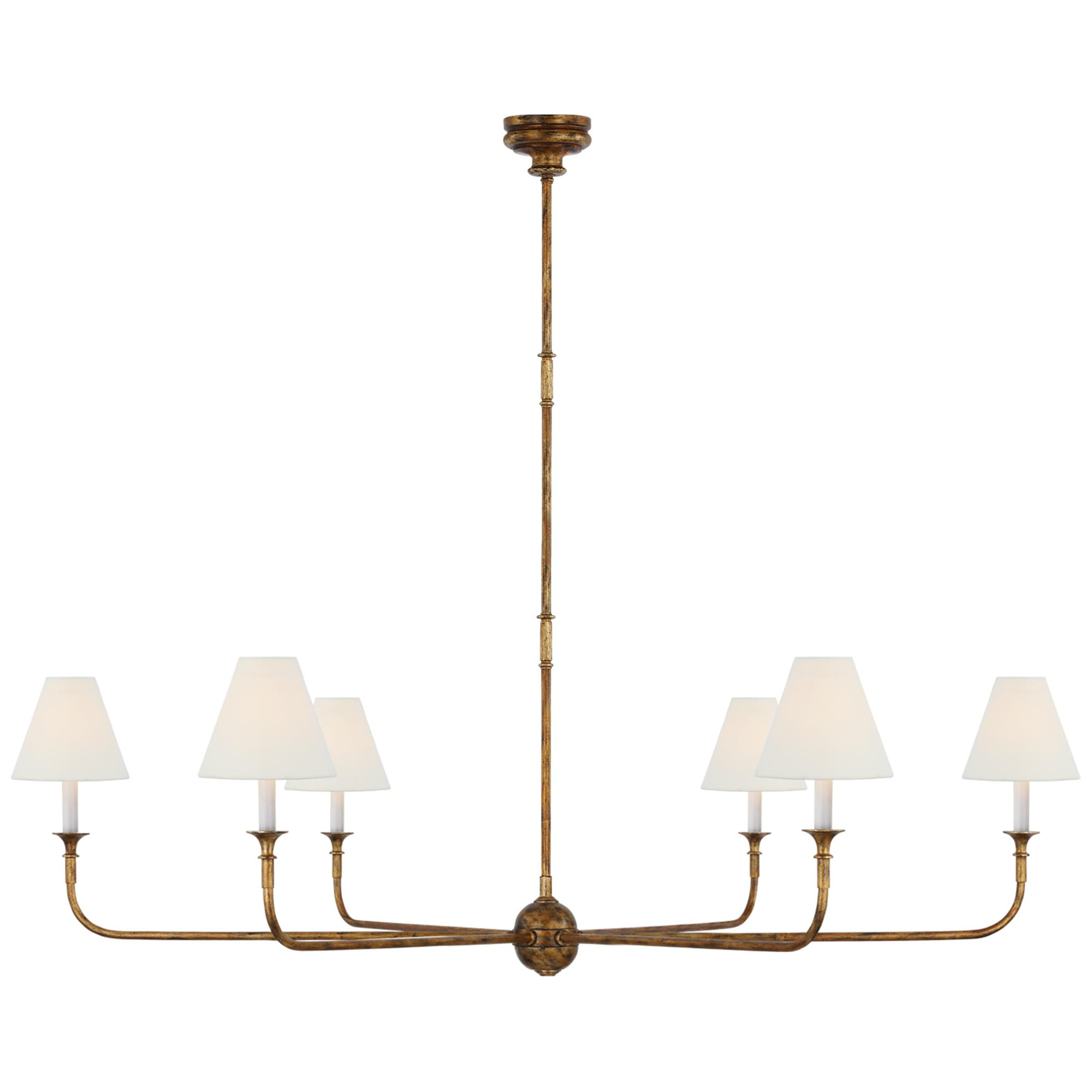 Shown in Antique Gild finish and Linen shade