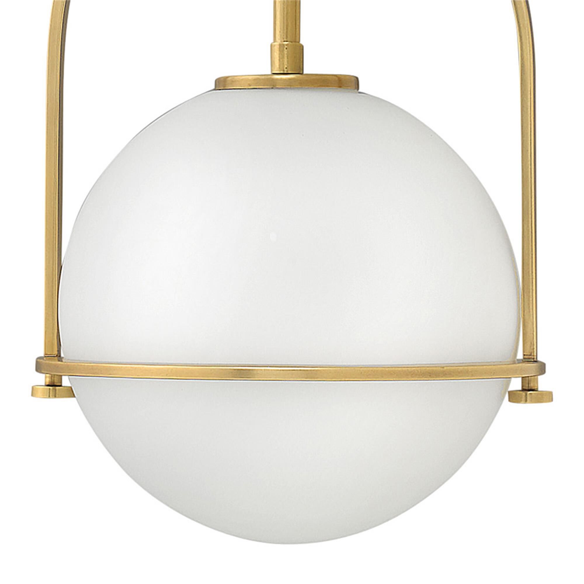 Shown in Heritage Brass finish and Etched Opal glass