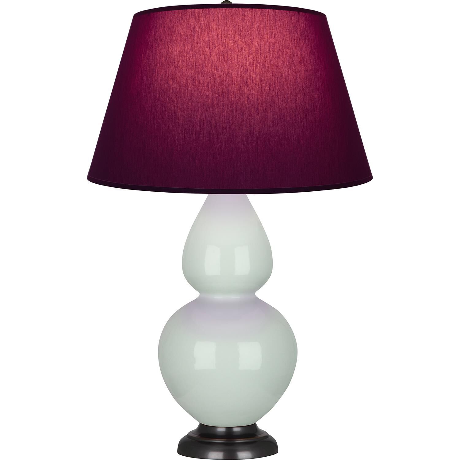 Shown in Celadon finish and Plum and Lavender shade and Deep Patina Bronze accent