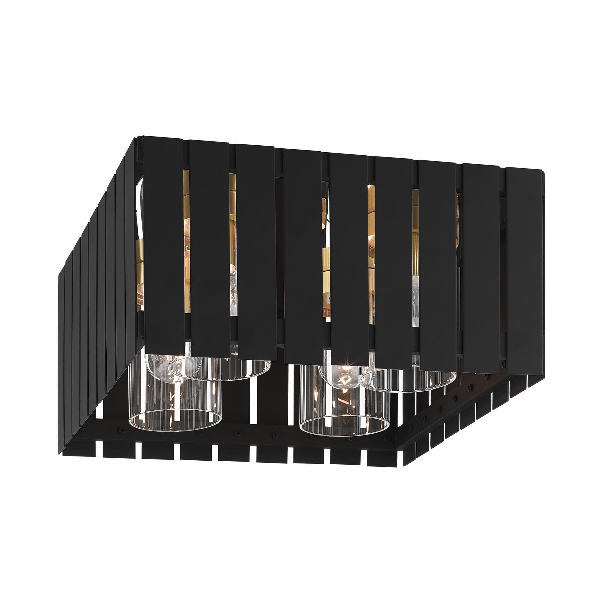 Shown in Black With Satin Brass Accents finish and Clear glass and Clear Glass shade