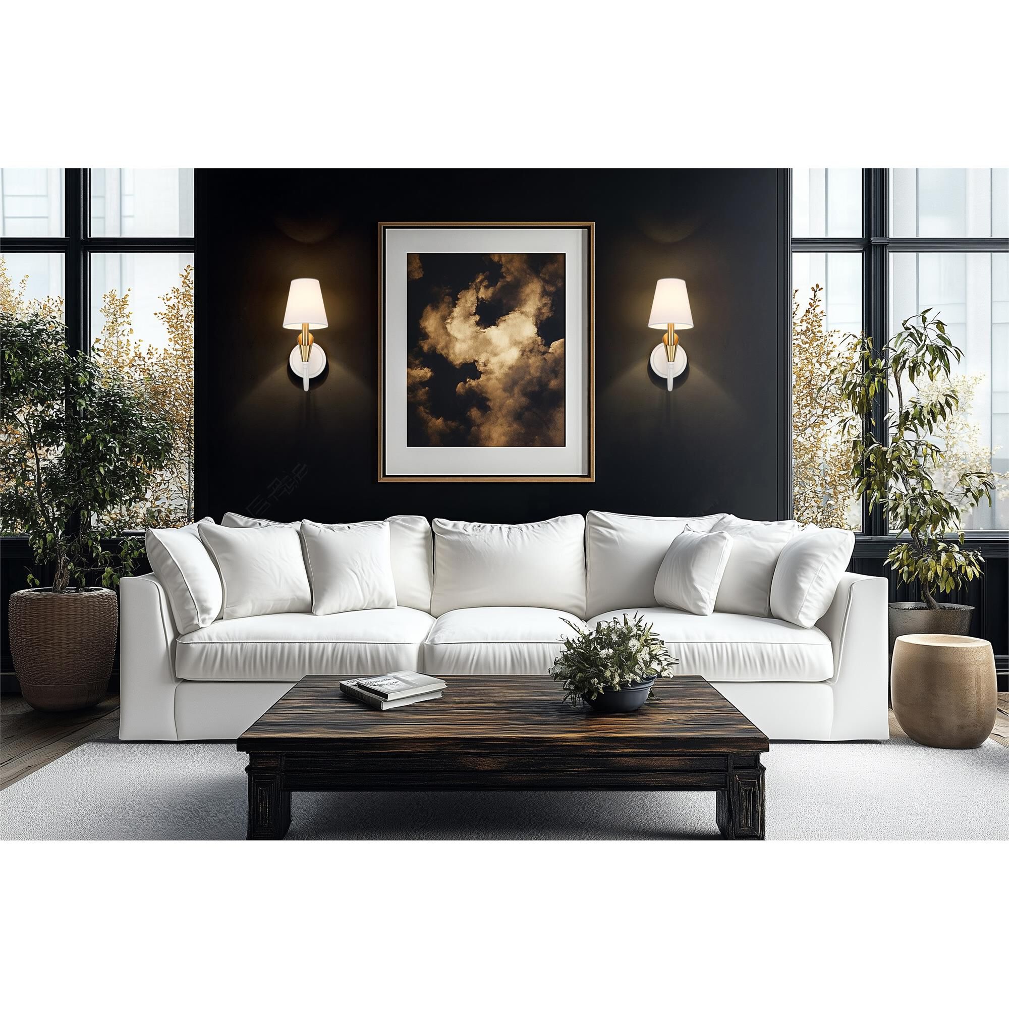 Shown in Textured White And Modern Gold finish and White glass and White shade