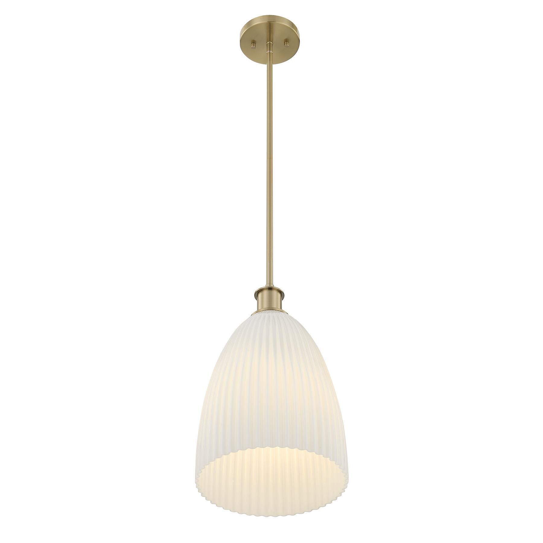Shown in Noble Brass finish and White Opal Ribbed glass