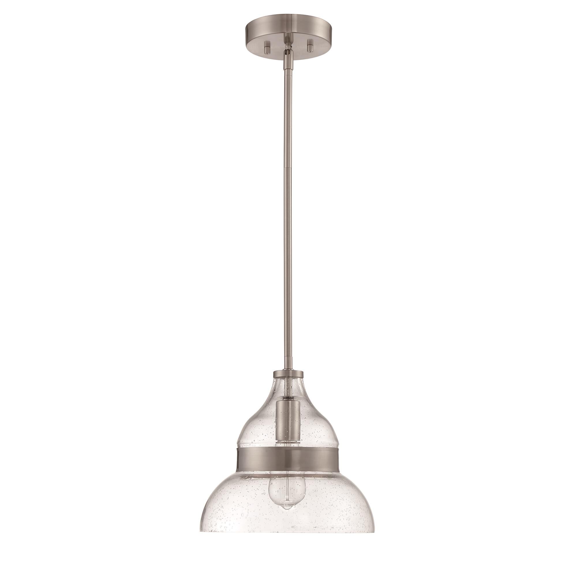 Shown in Brushed Polished Nickel finish and Clear Seeded glass and Glass shade