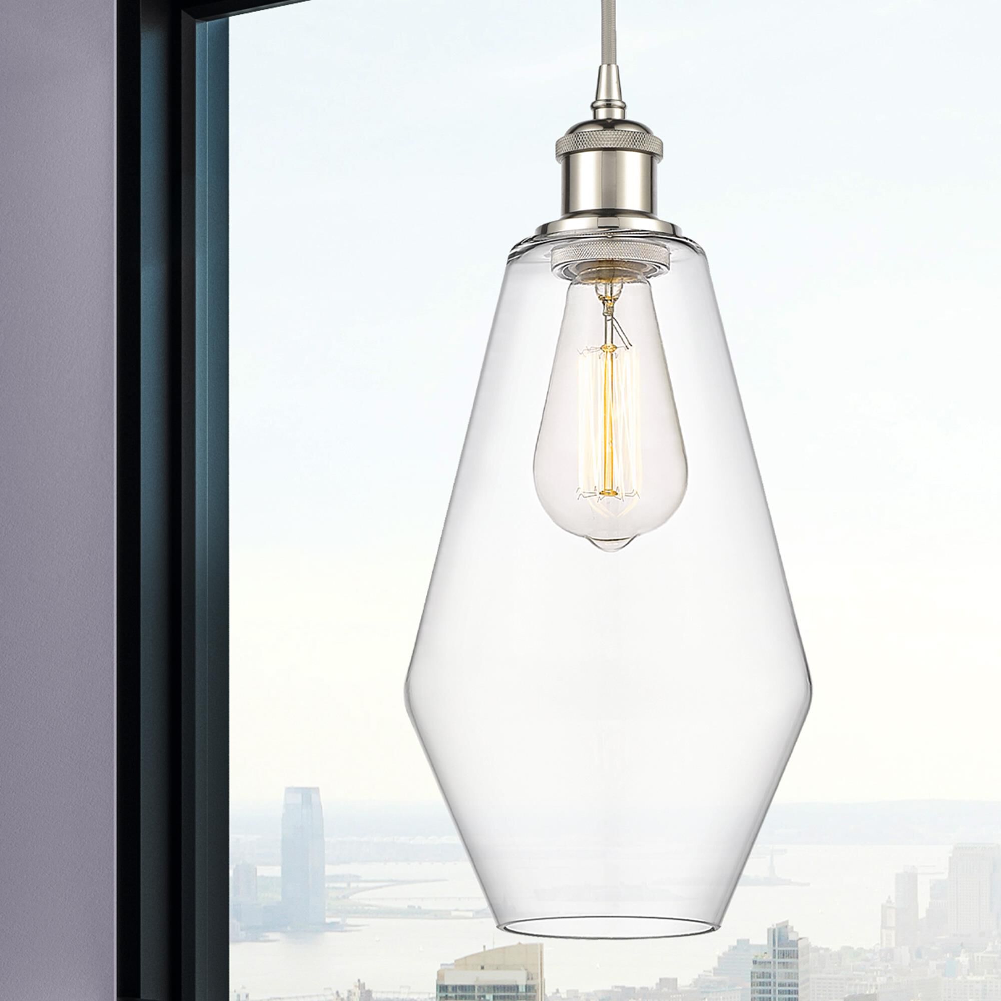 Shown in Polished Nickel finish and Clear glass