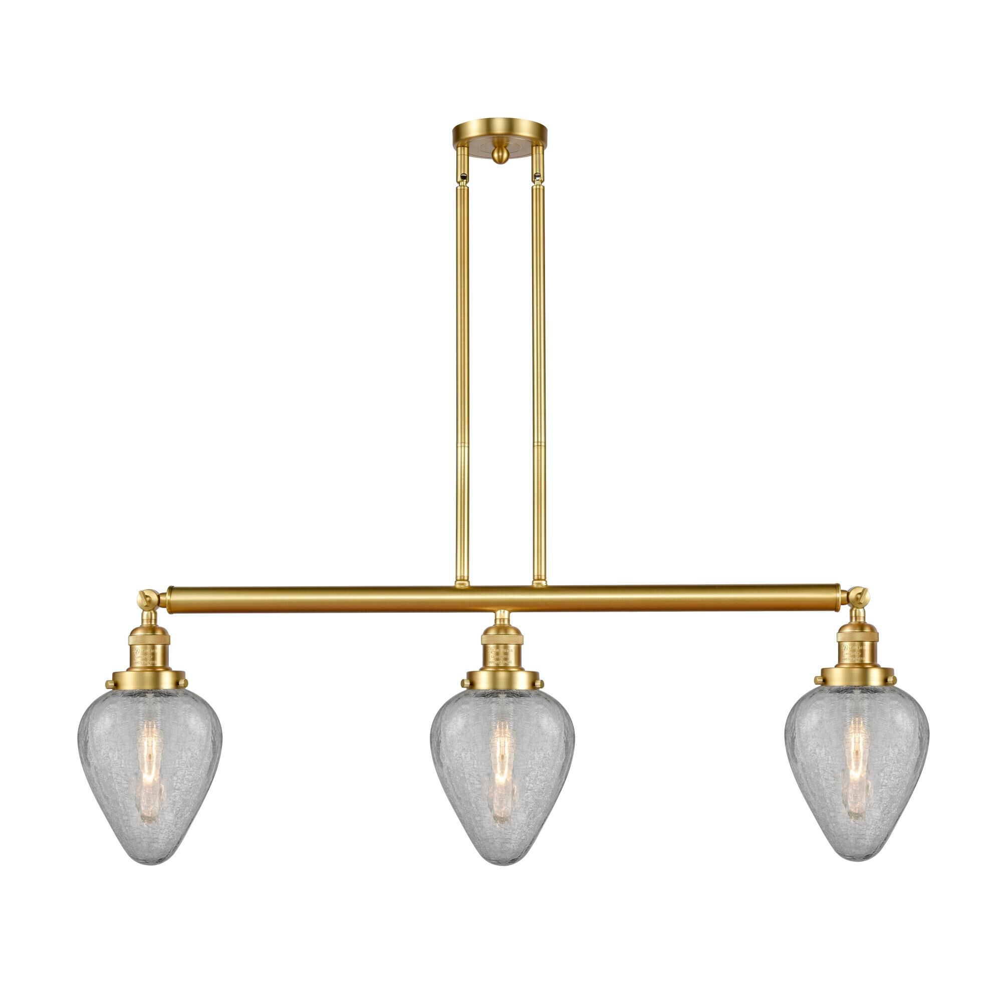 Shown in Satin Gold finish and Clear Crackle Geneseo glass