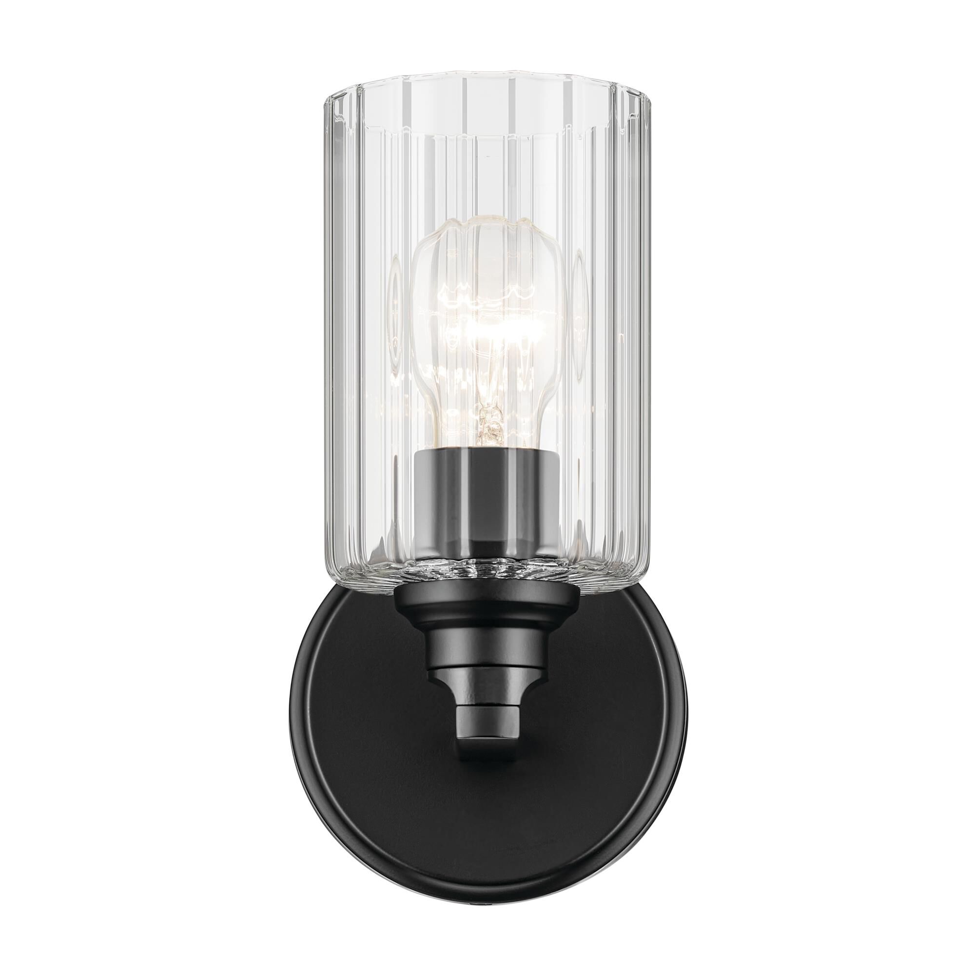 Shown in Black finish and Clear Fluted glass