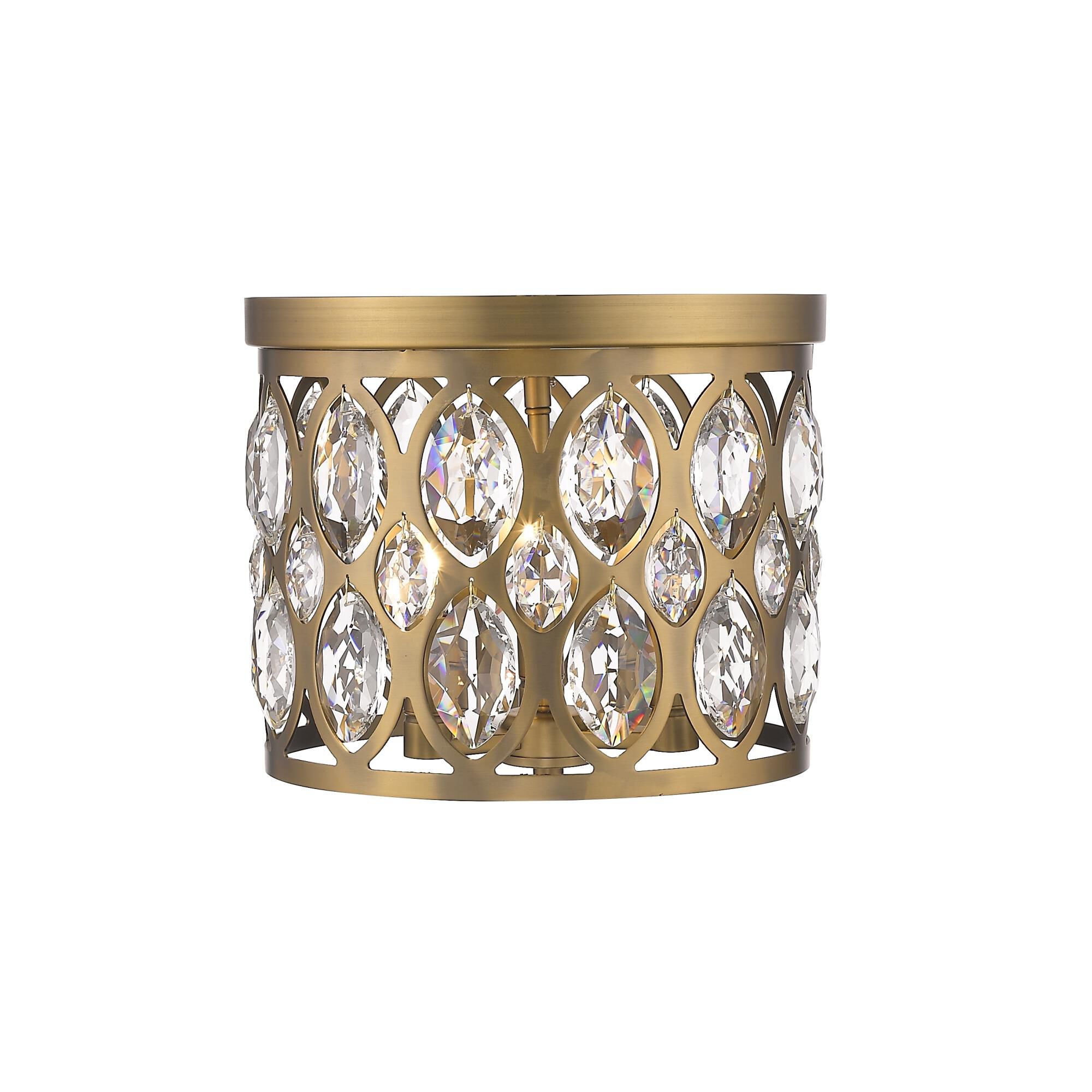 Shown in Heirloom Brass finish and Crystal glass and Crystal shade