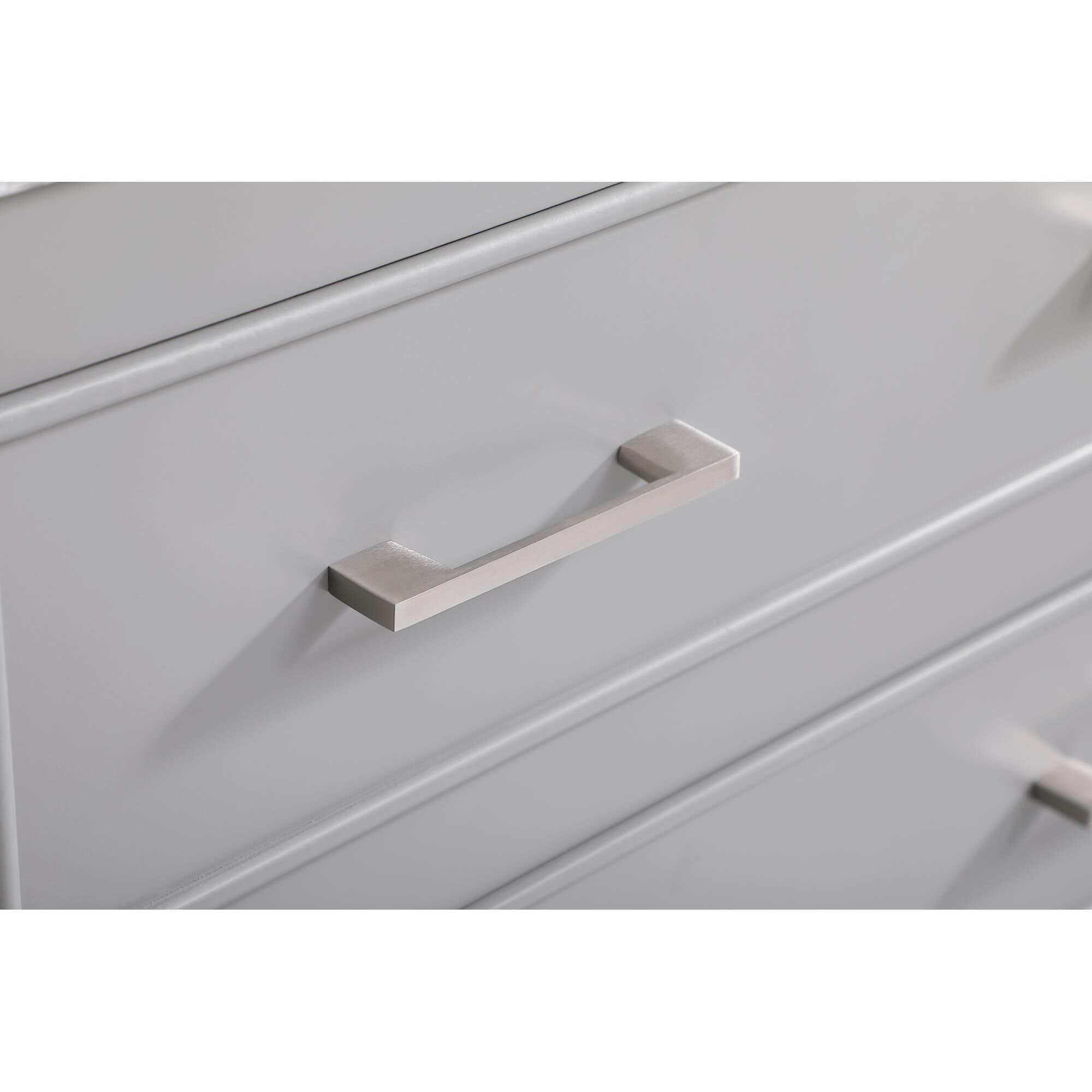 Shown in Grey And Brushed Nickel With Calacatta Quartz finish