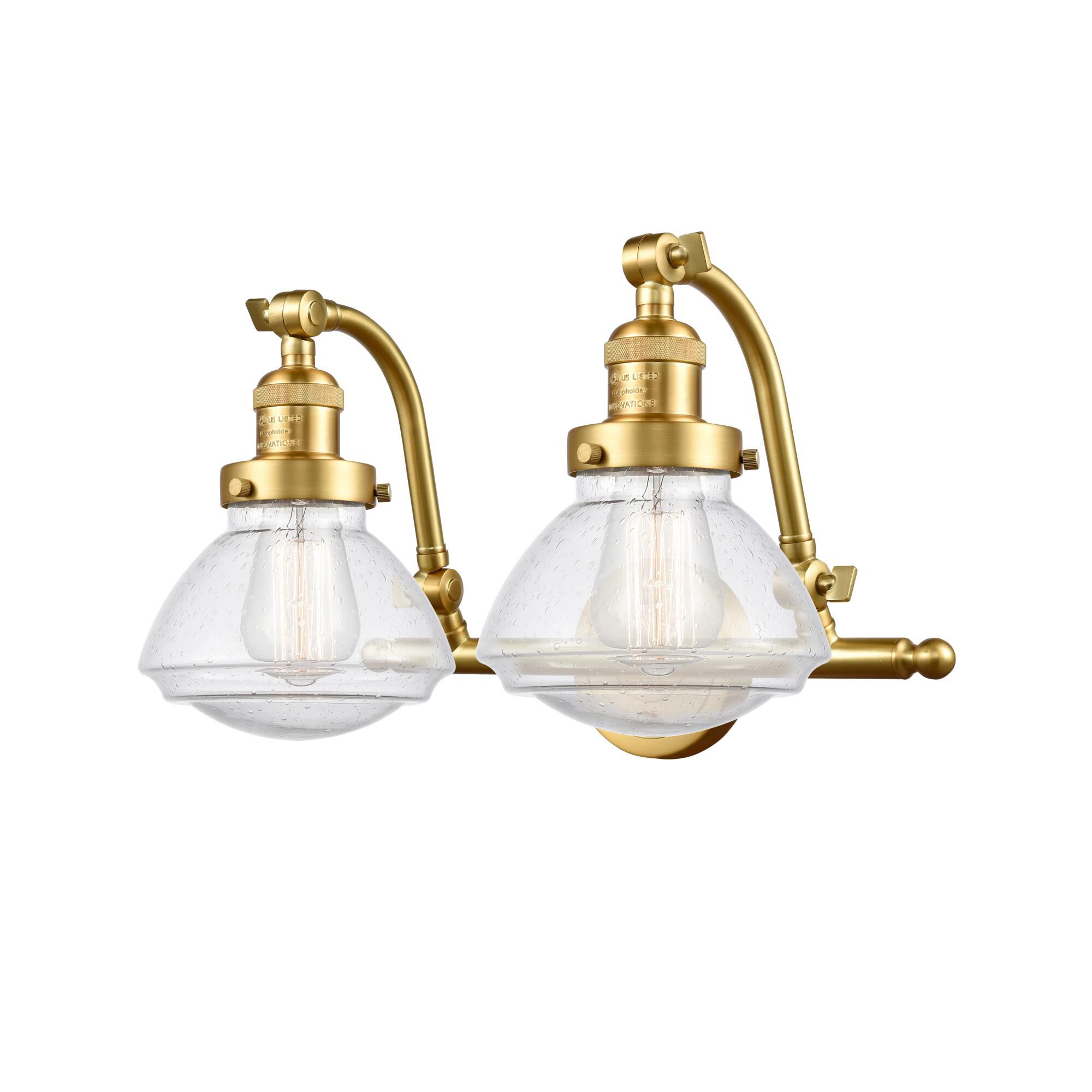 Shown in Satin Gold finish and Seedy Olean glass