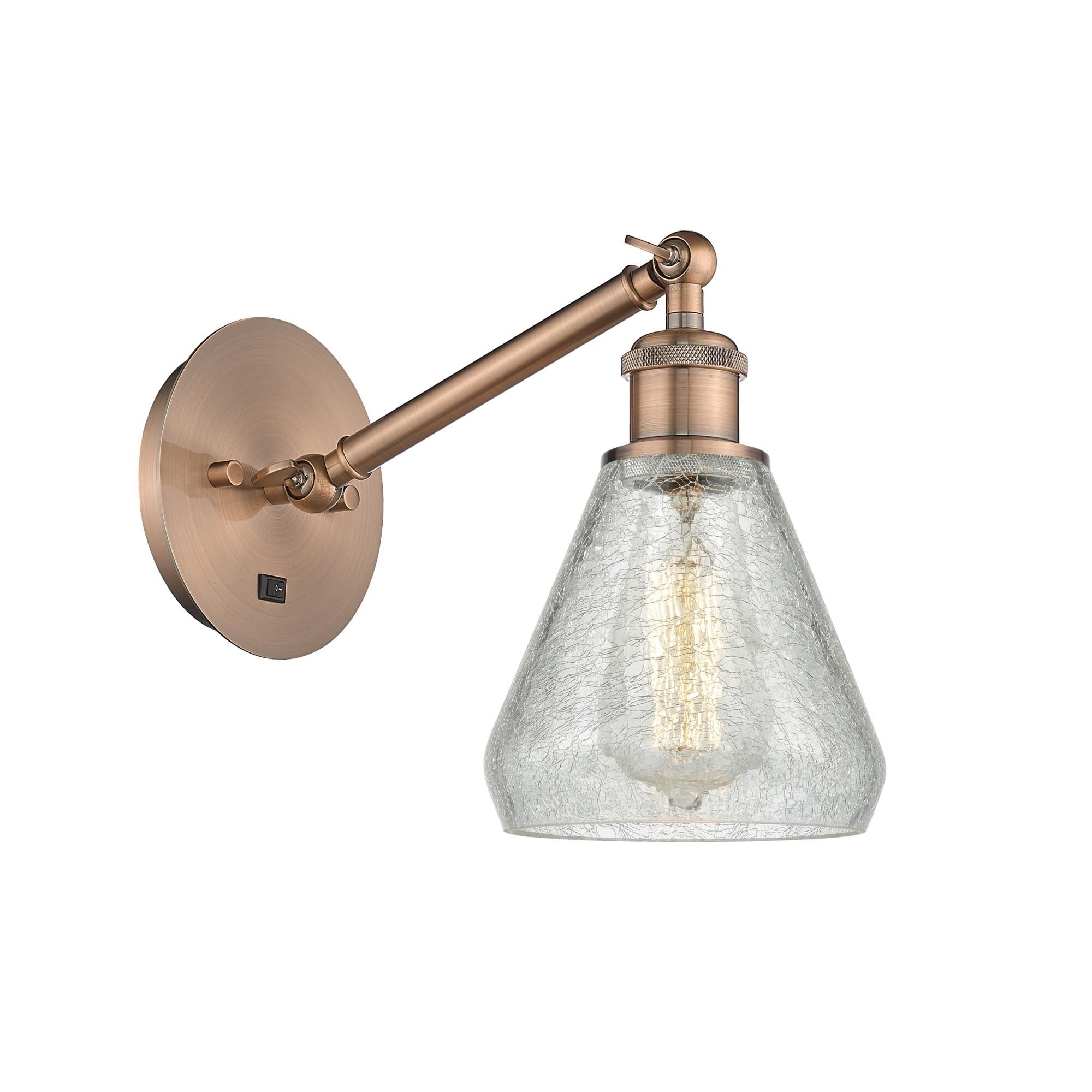 Shown in Antique Copper finish and Clear Crackle Conesus glass