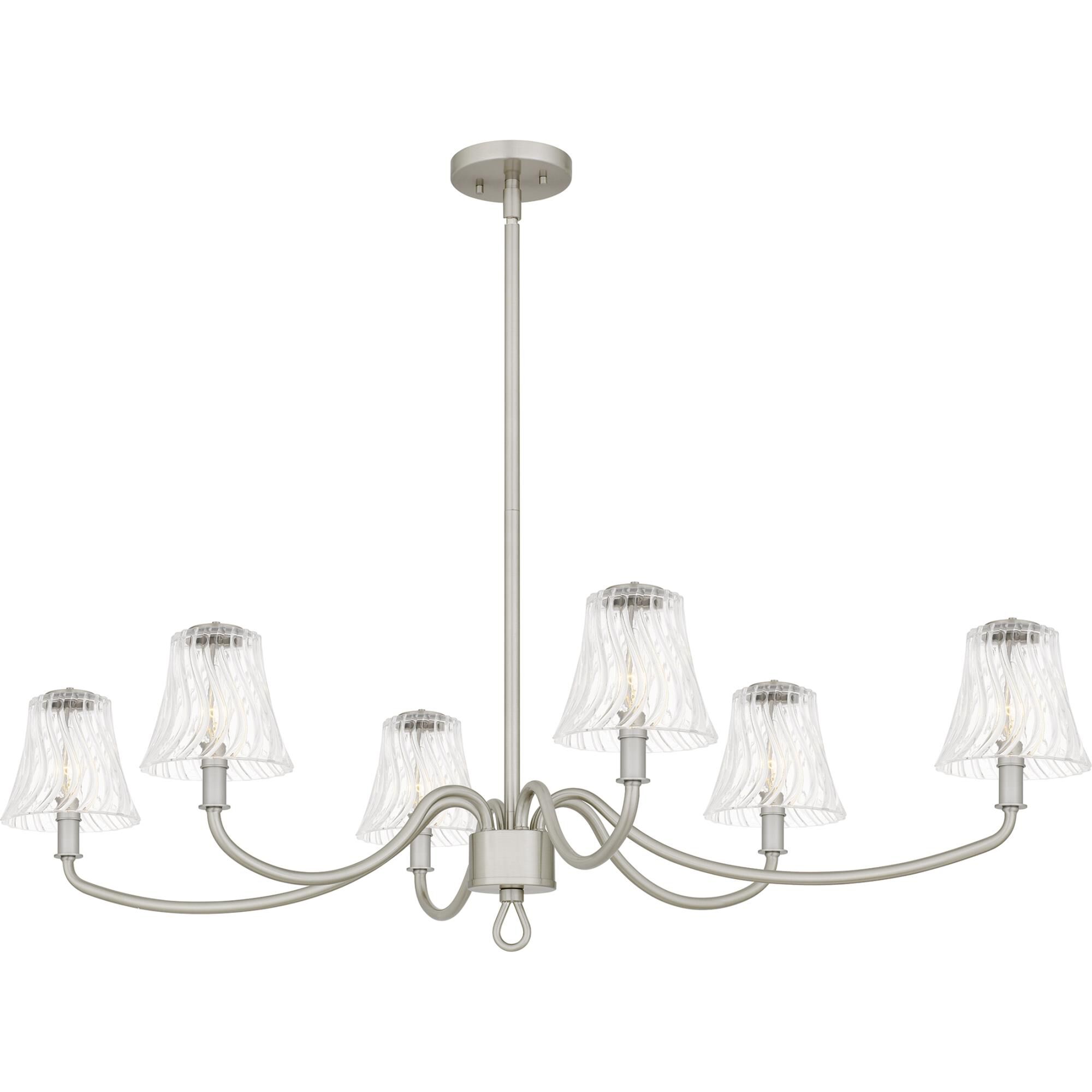 Shown in Brushed Nickel finish and Clear Swirl Glass shade