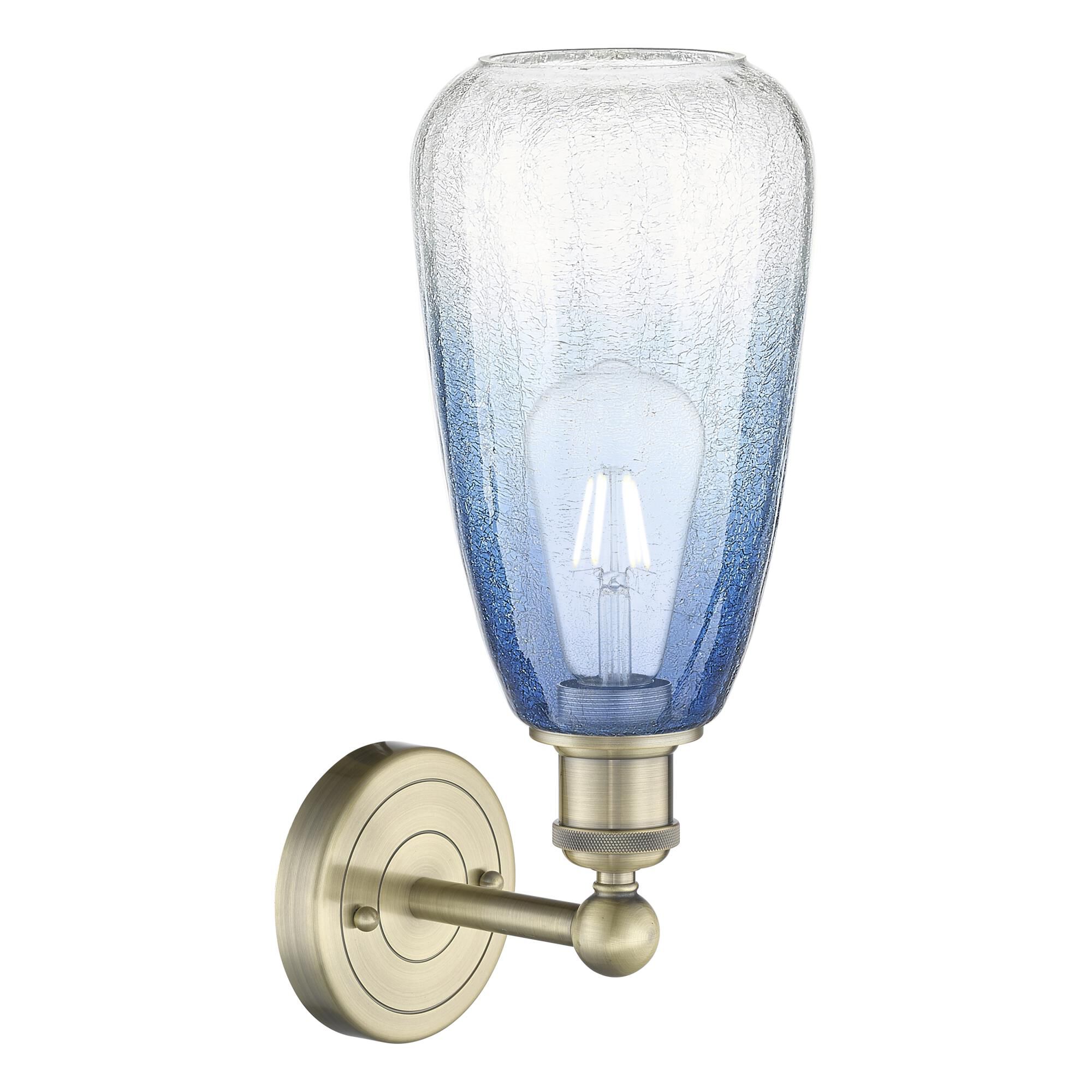 Shown in Antique Brass finish and Sapphire Blue glass