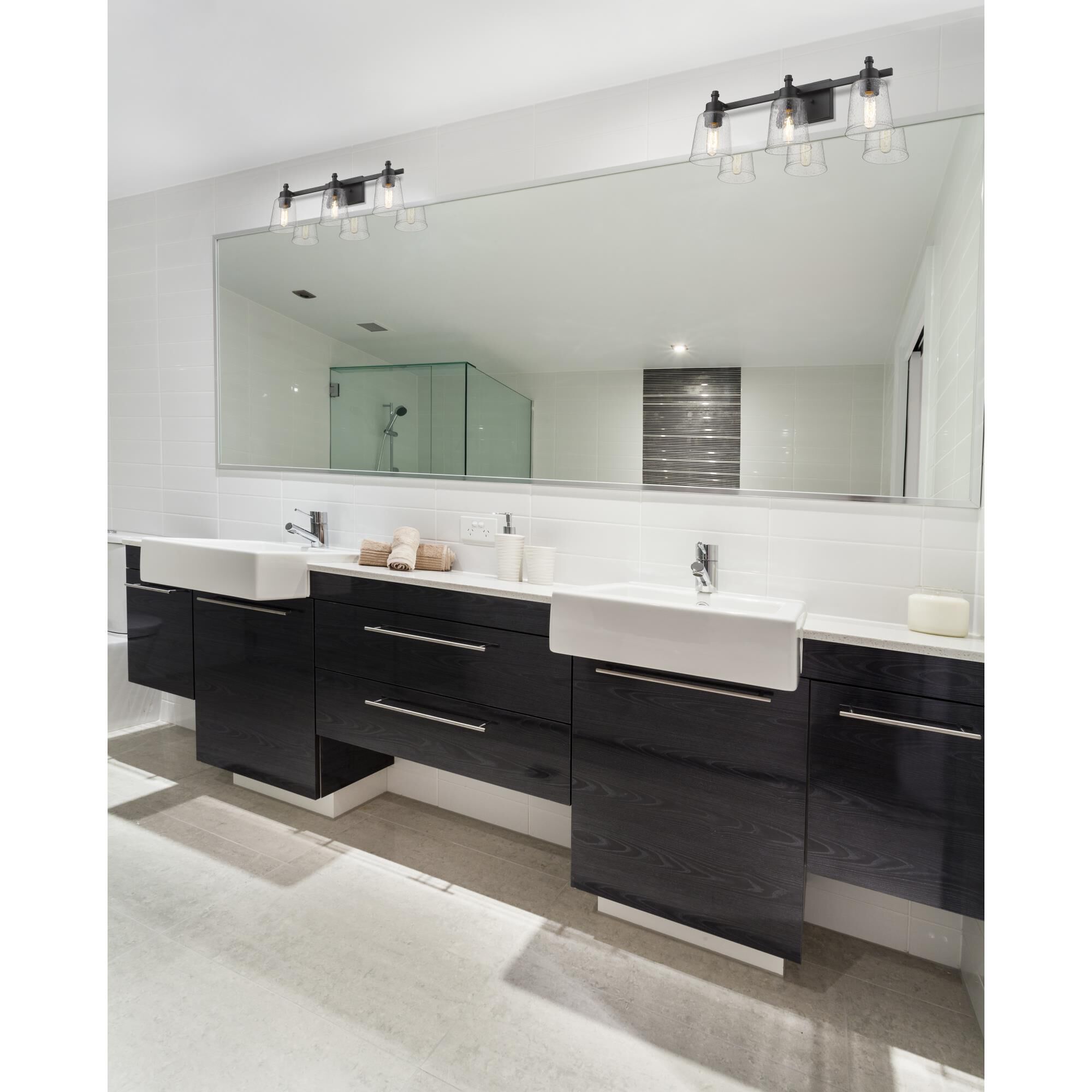 Shown in Matte Black finish and Glass shade