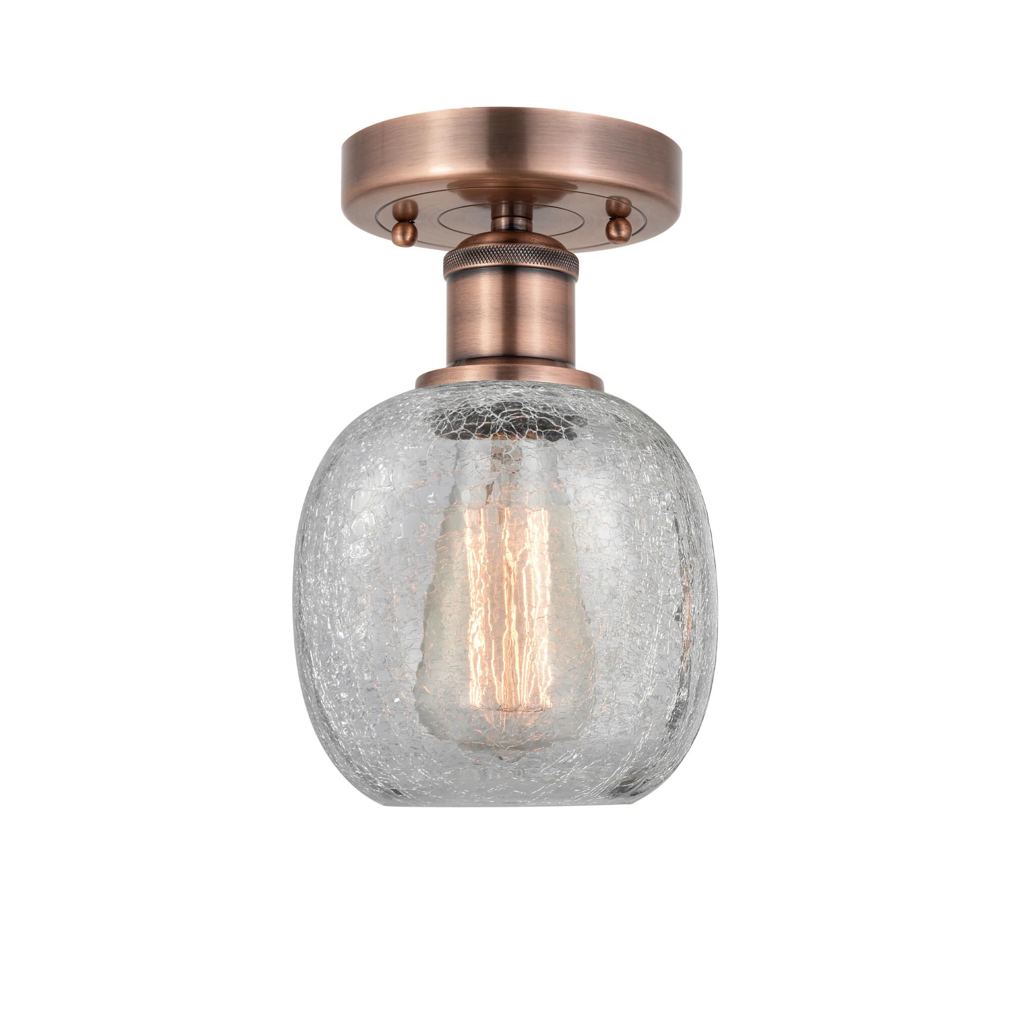 Shown in Antique Copper finish and Clear Crackle glass